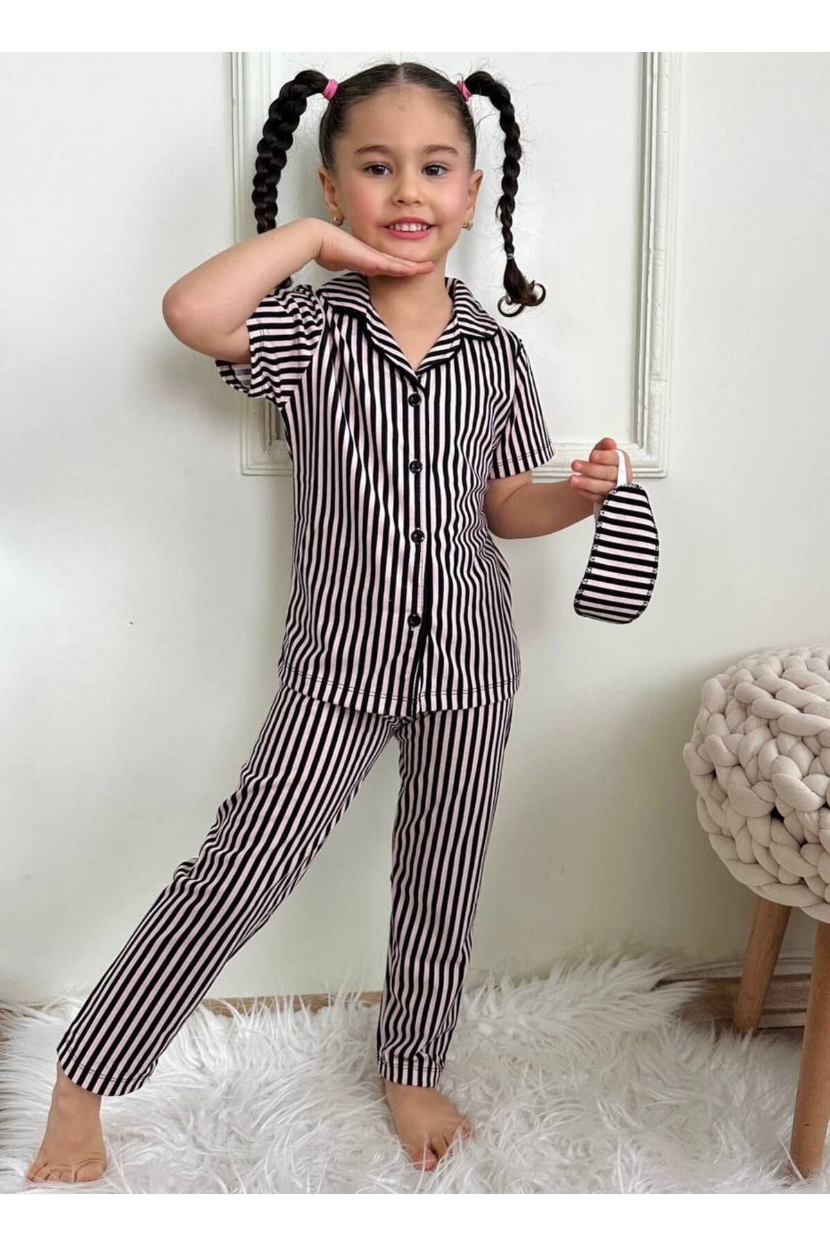 Alinna-Girl's Pink Color Pajama Set. Long Sleeve Button Pajamas Set. Sleep Pajamas with Eye Patch 3