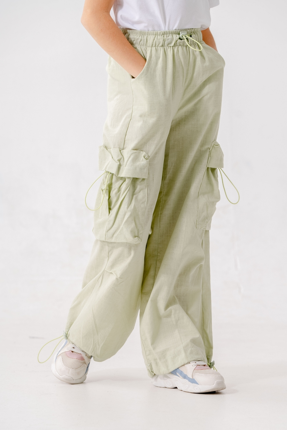 GİYİCEM TEKSTİL-Girl's Elastic Waist Cargo Pants 2572 3