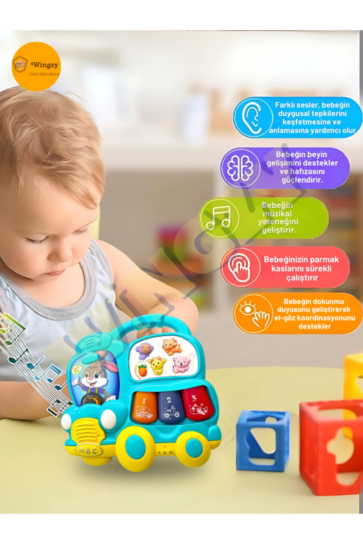 Wingzy Işıklı Ve Müzikli Bebek Piyanosu, Eğitici, Renkli, Sesli Oyuncak, Motor Ve Duyusal Gelişim fotoğrafı 3 (önizleme)