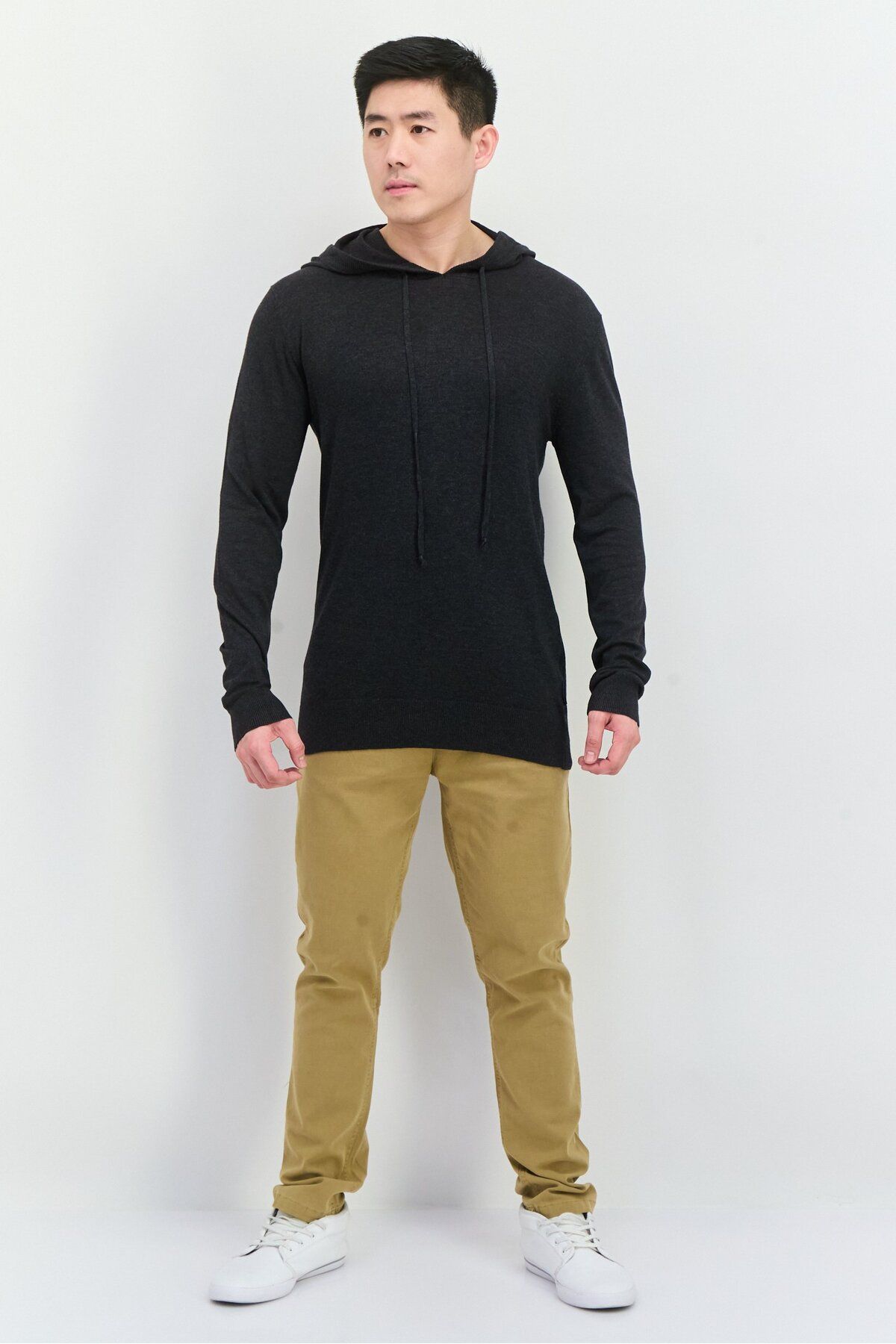 French Connection-Men Hooded Long Sleeves Heather Sweater, Charcoal 4