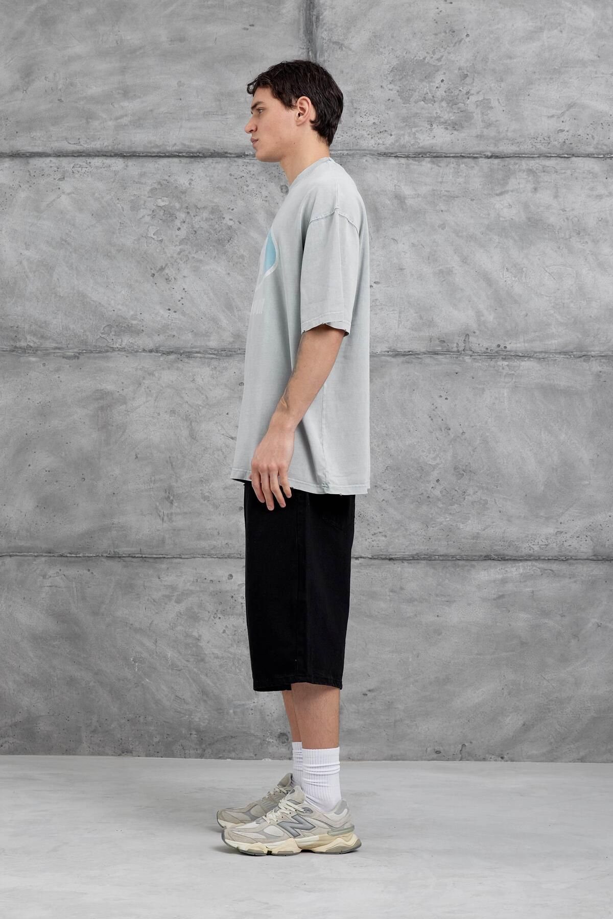 NOMARC-Gray Raw Written Washed Oversize Tshirt 5