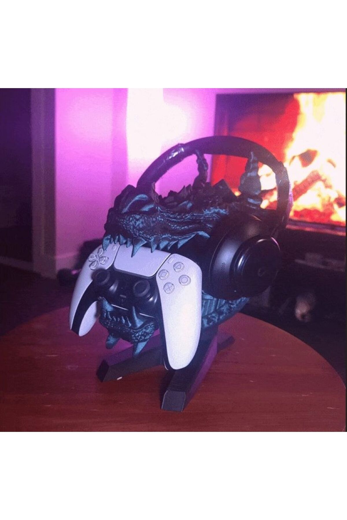 Goplast Premium EJDERHA BAŞI Playstation 5 Kol Tutucu Kulaklık Standı PS5 Joystick Standı(Stand veya Duvara Monte)