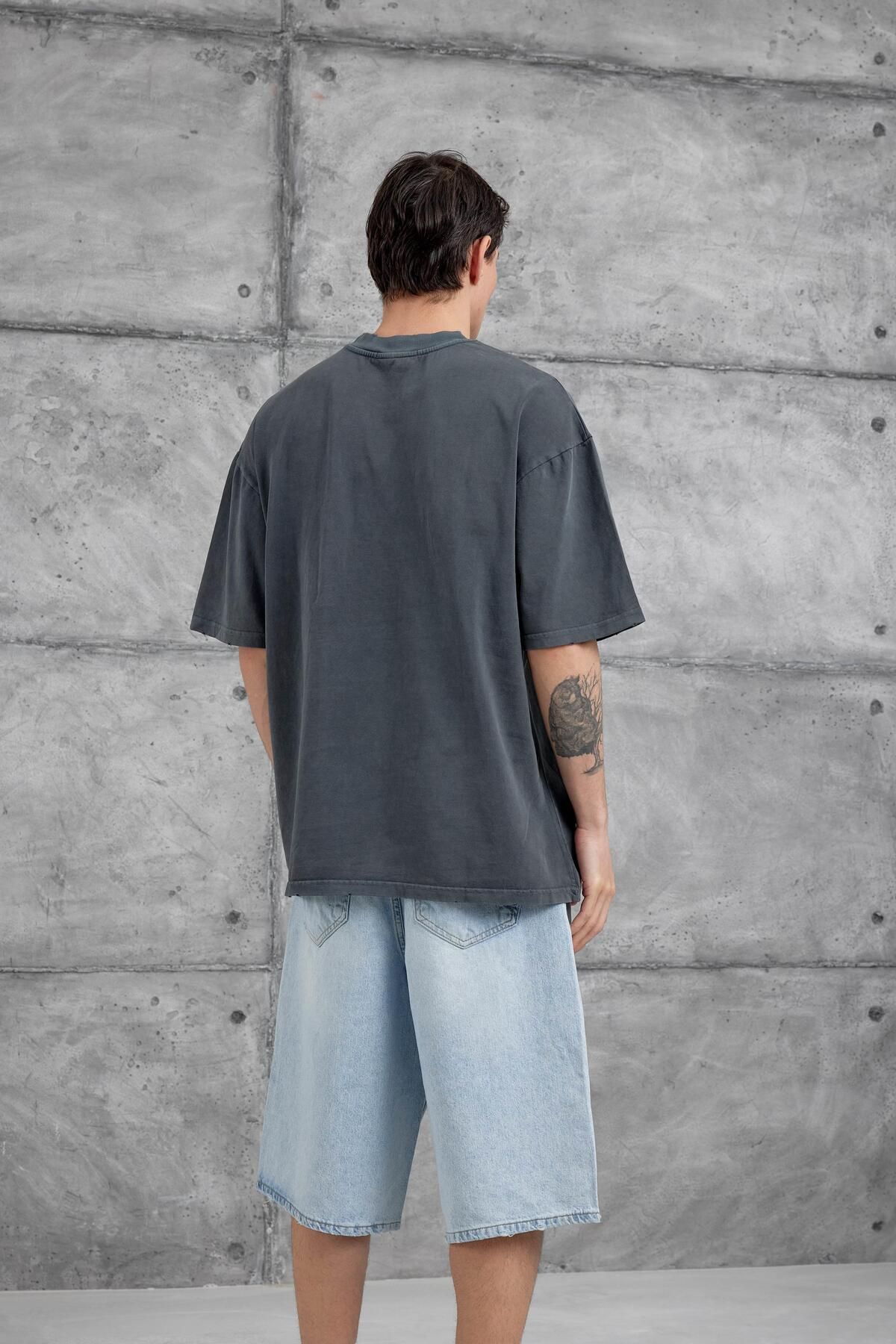 NOMARC-Smoked Love Money Written Washed Oversize Tshirt 3