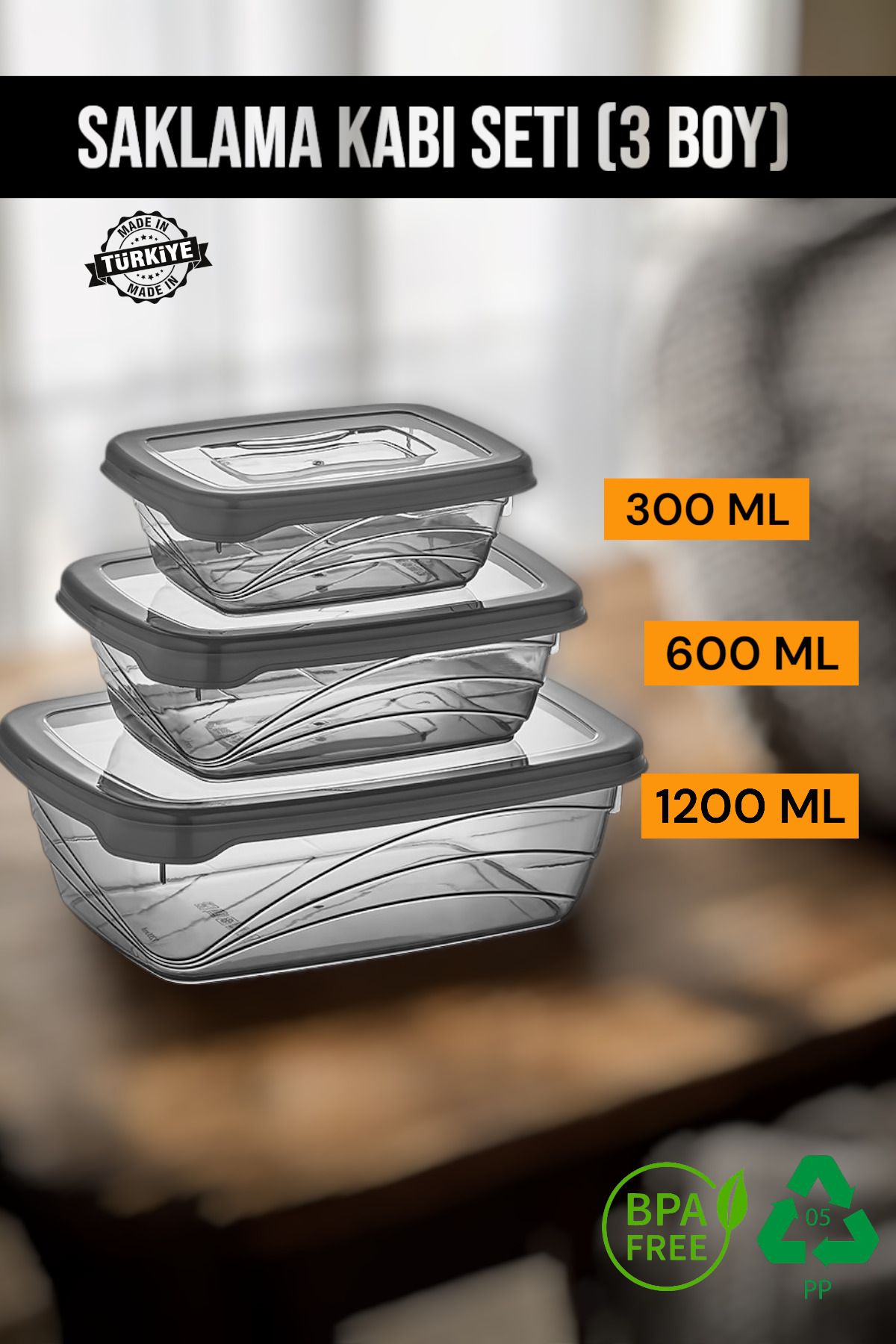 MUF HOME-Bio 3-Piece Storage Container Set 3-Piece Set 6-Piece Set of Rectangular Storage Containers (300 Ml+600 Ml+1200 ml) 1