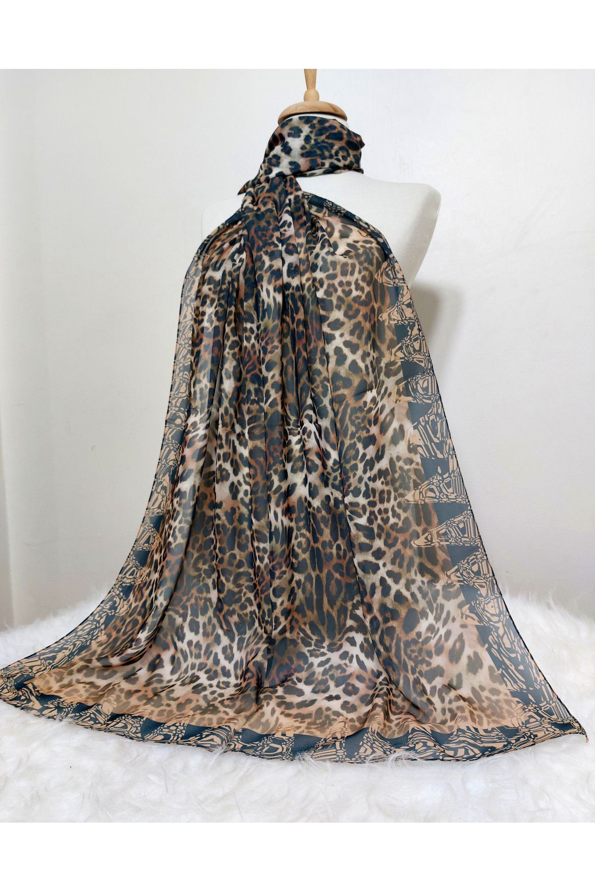 REMOMODA-180X70 cm Patterned Chiffon Leopard Shawl 2
