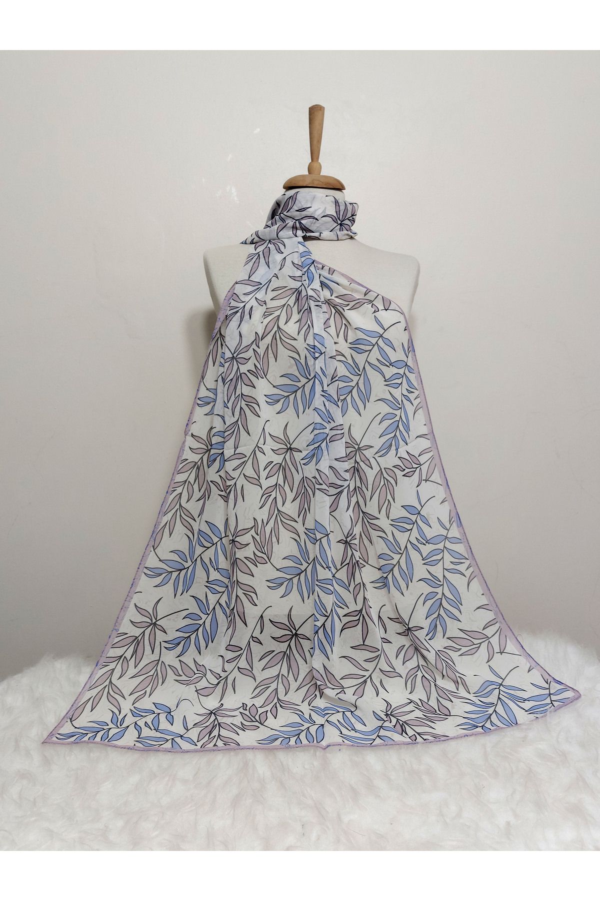 REMOMODA-180X70 cm Patterned Chiffon Shawl - Leaf Model 1