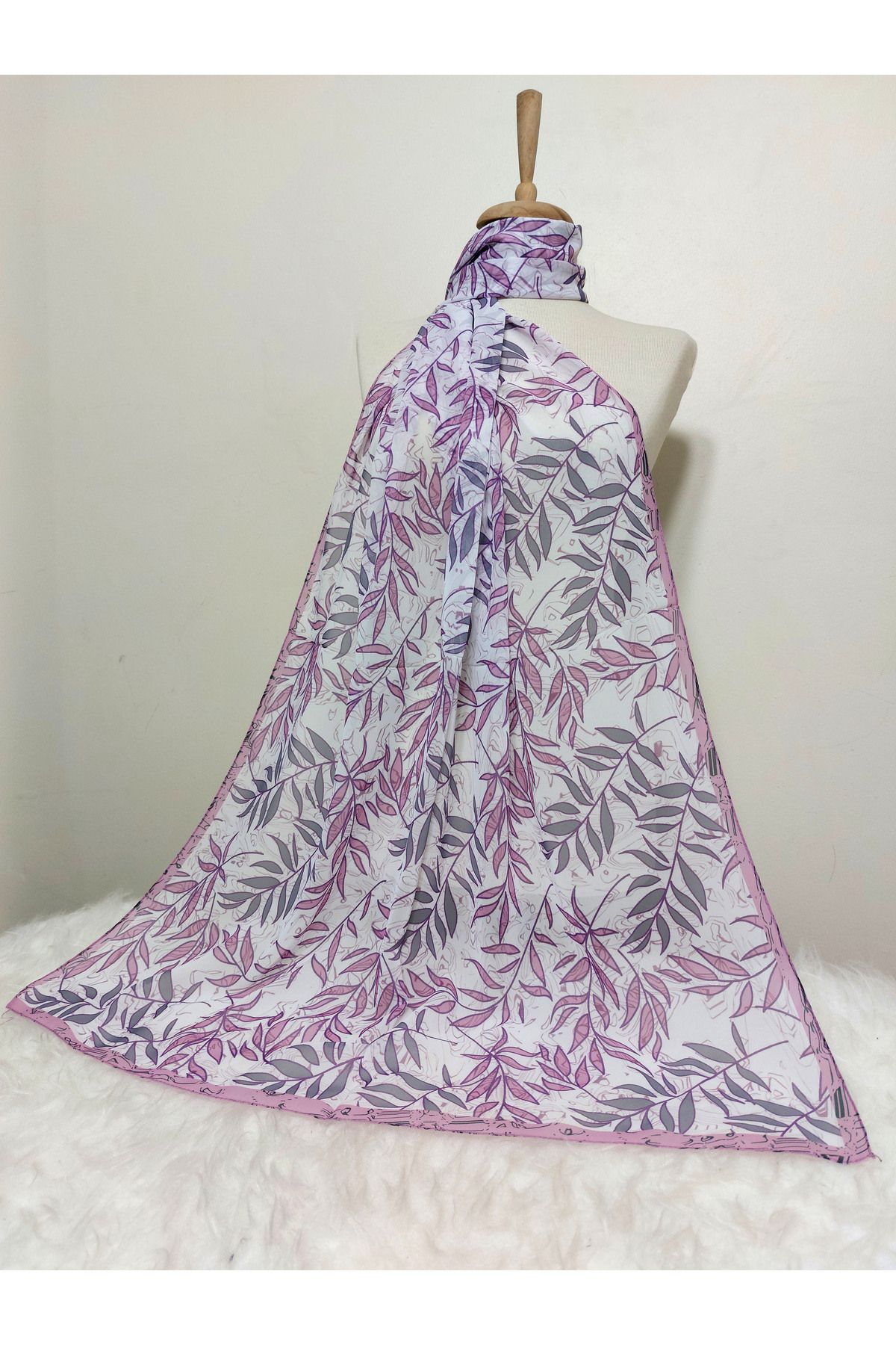 REMOMODA-180X70 cm Patterned Chiffon Shawl - Leaf Model 2