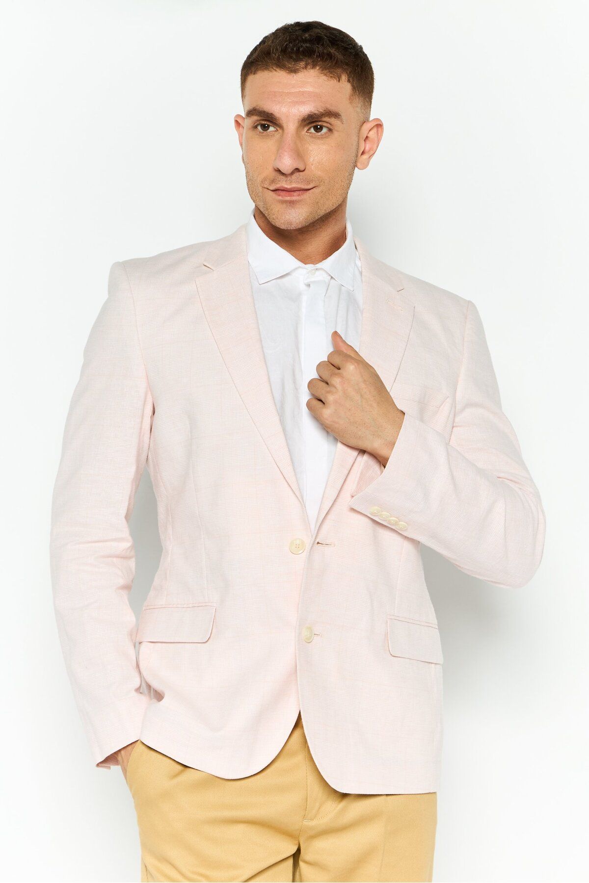 Asos Design-Men Skinny Fit Plaid Wedding Suit Jacket, Light Pink 1