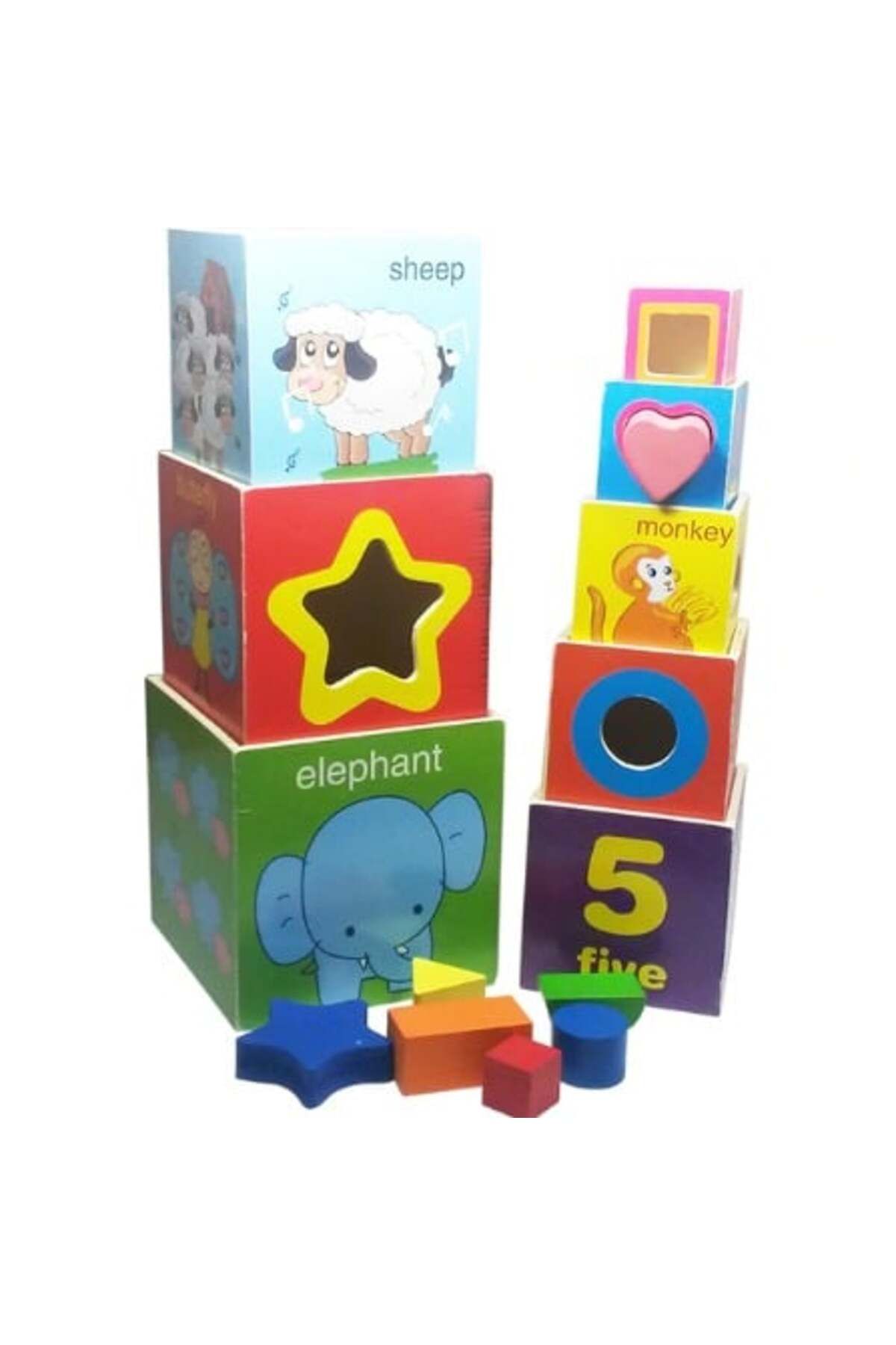 Micostore-Turn Montessori din lemn 8 cuburi cu cifre, forme si animale 5