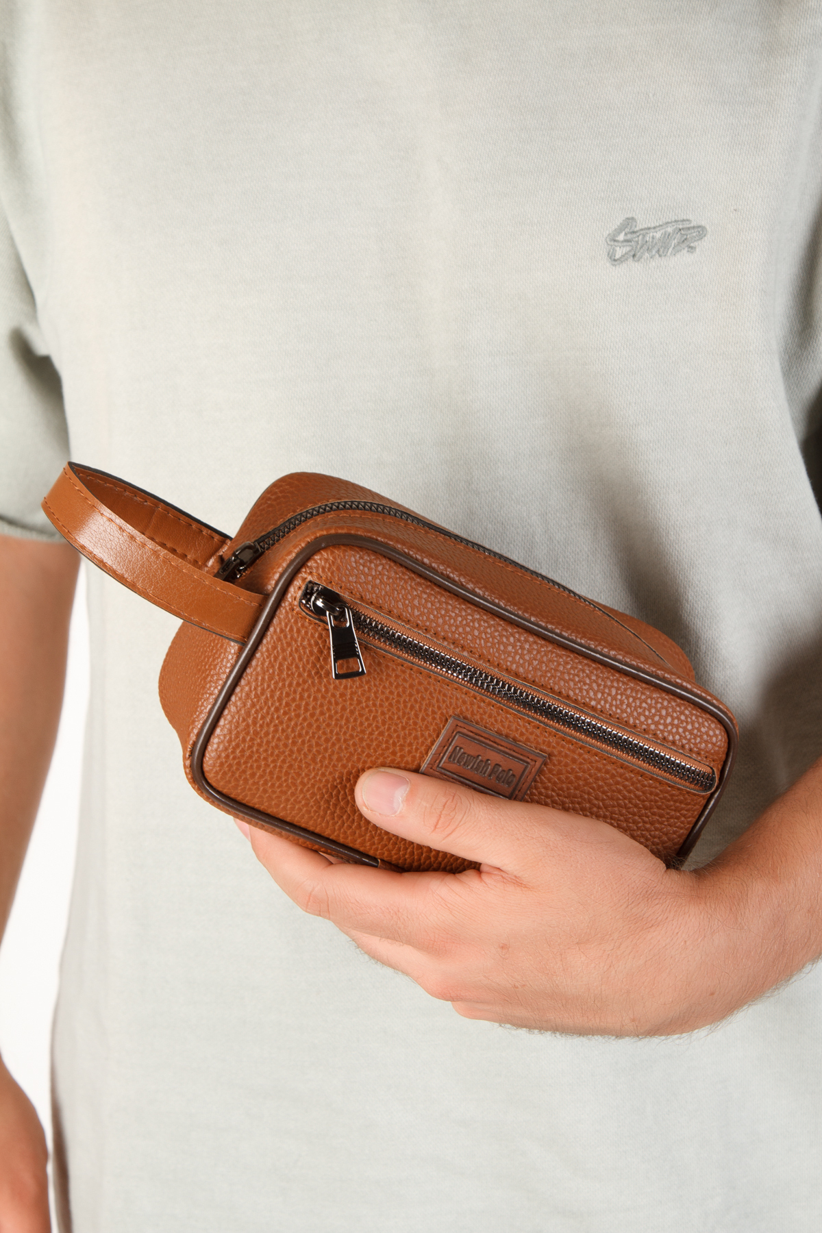 Newish Polo Erkek Deri Portföy Clutch El Çantası Taba görsel 5