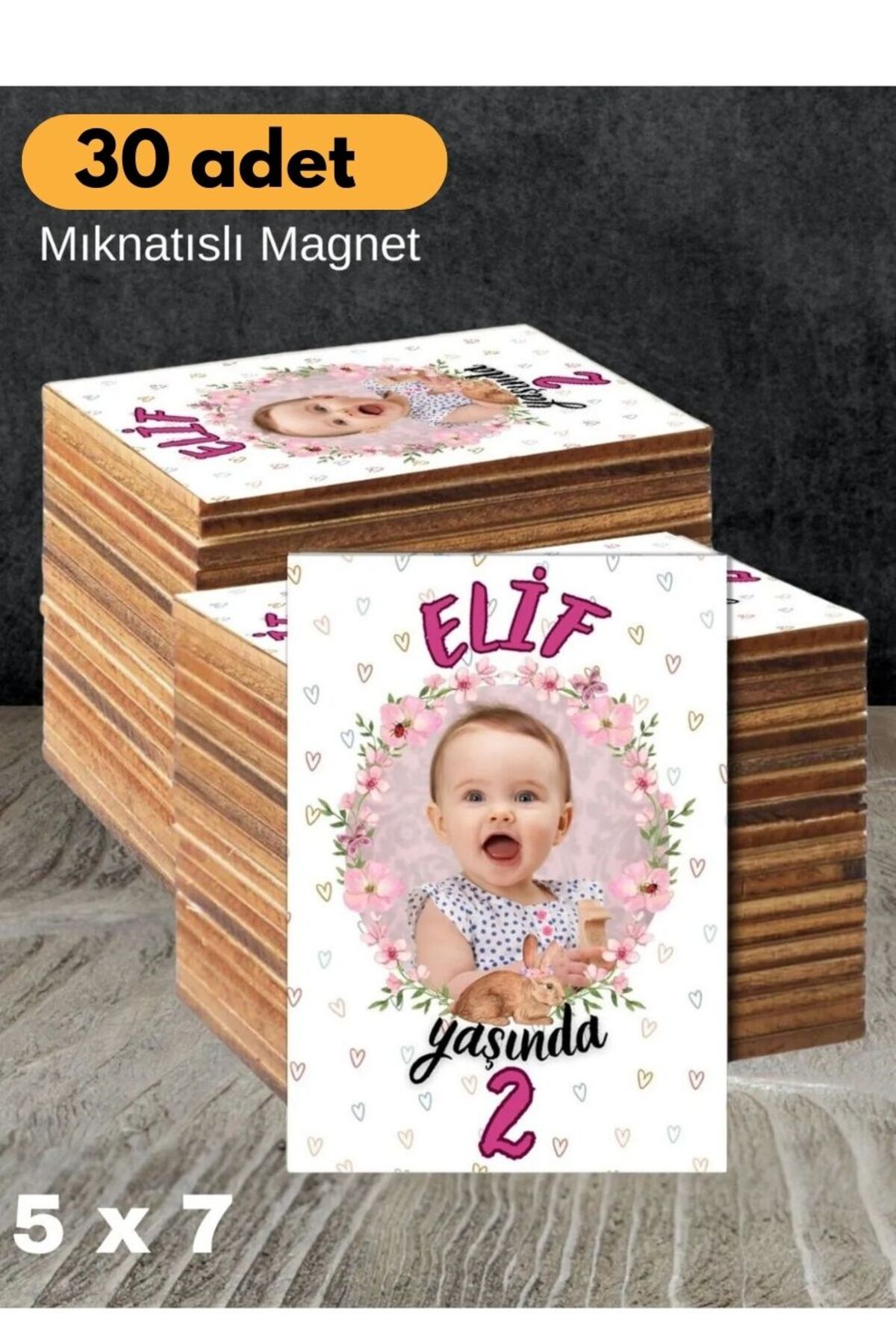Bebek Çocuk Doğum Günü Resimli Fotoğraflı Ahşap Mıknatıslı Magnet 30lu
