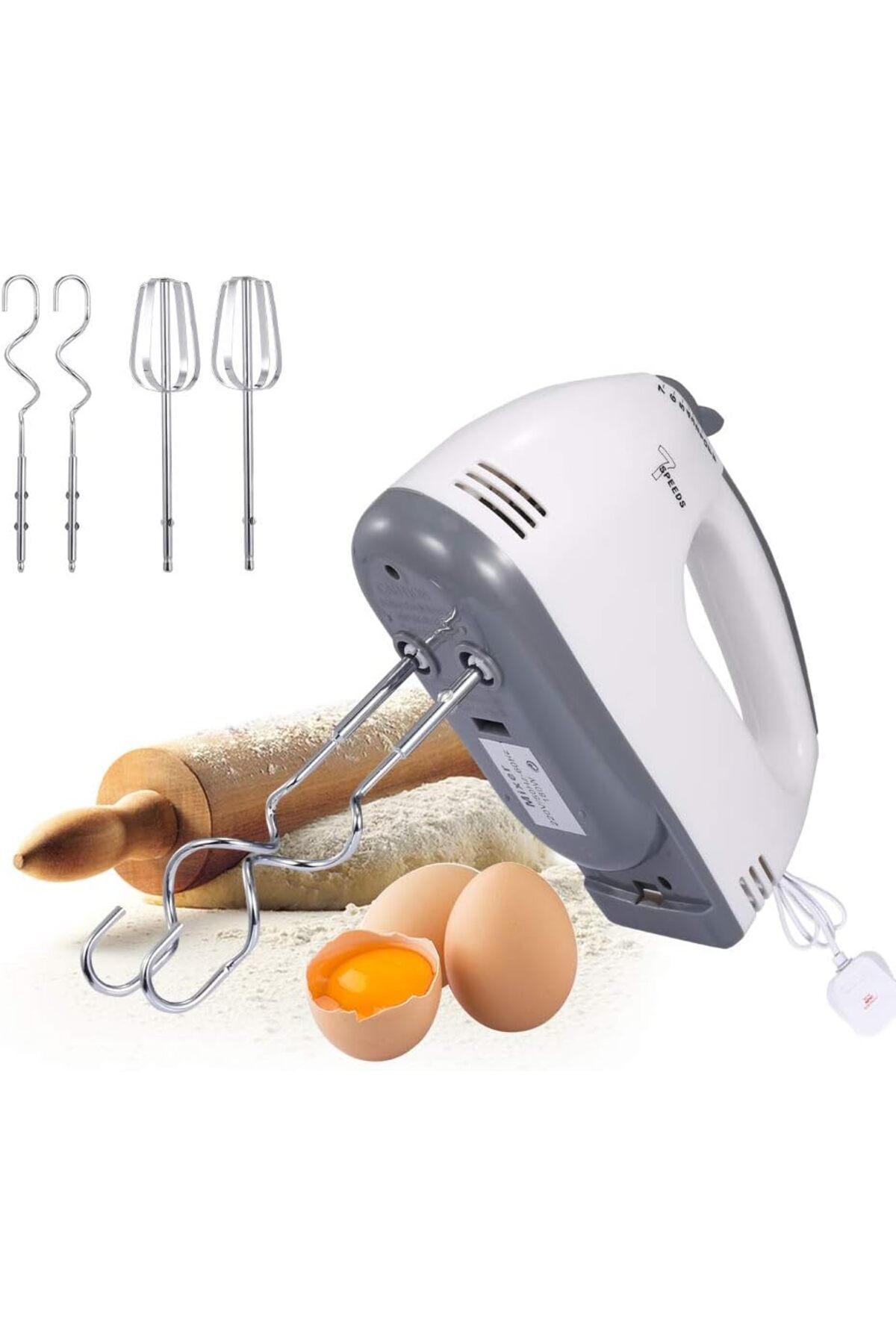 خلاط يدوي كهربائي بقوة 150 وات وخفاقة بيض و7 سرعات وخلط سهل مع خفاقة من الفولاذ المقاوم للصدأ