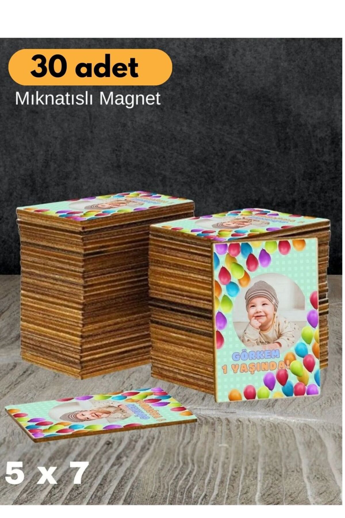 Bebek Çocuk Doğum Günü Resimli Fotoğraflı Ahşap Mıknatıslı Magnet 30'lu