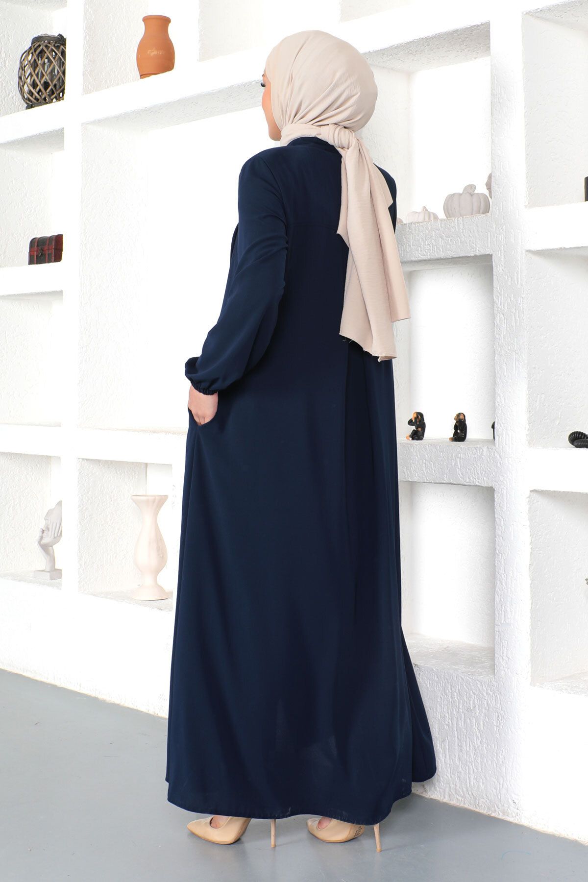 Tesettür Dünyası-Hijab Abaya με ελαστικά μανίκια Tsd230334 Navy Blue 5