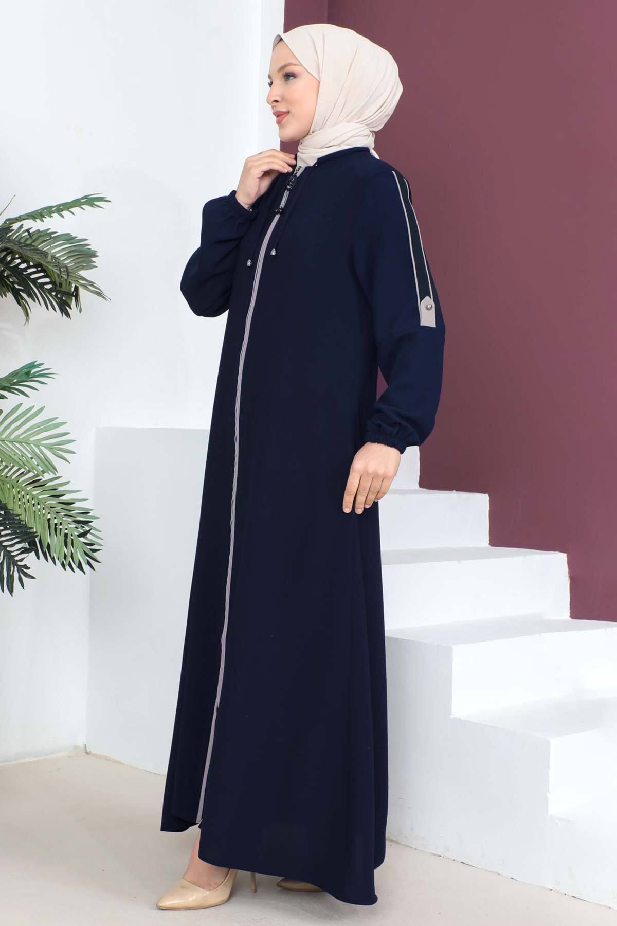 Tesettür Dünyası-Rukávy na knoflíky Hidžáb Abaya Tsd230440 Navy Blue 3