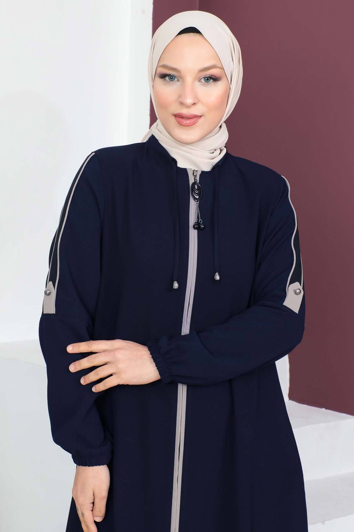 Tesettür Dünyası-Rukávy na knoflíky Hidžáb Abaya Tsd230440 Navy Blue 2