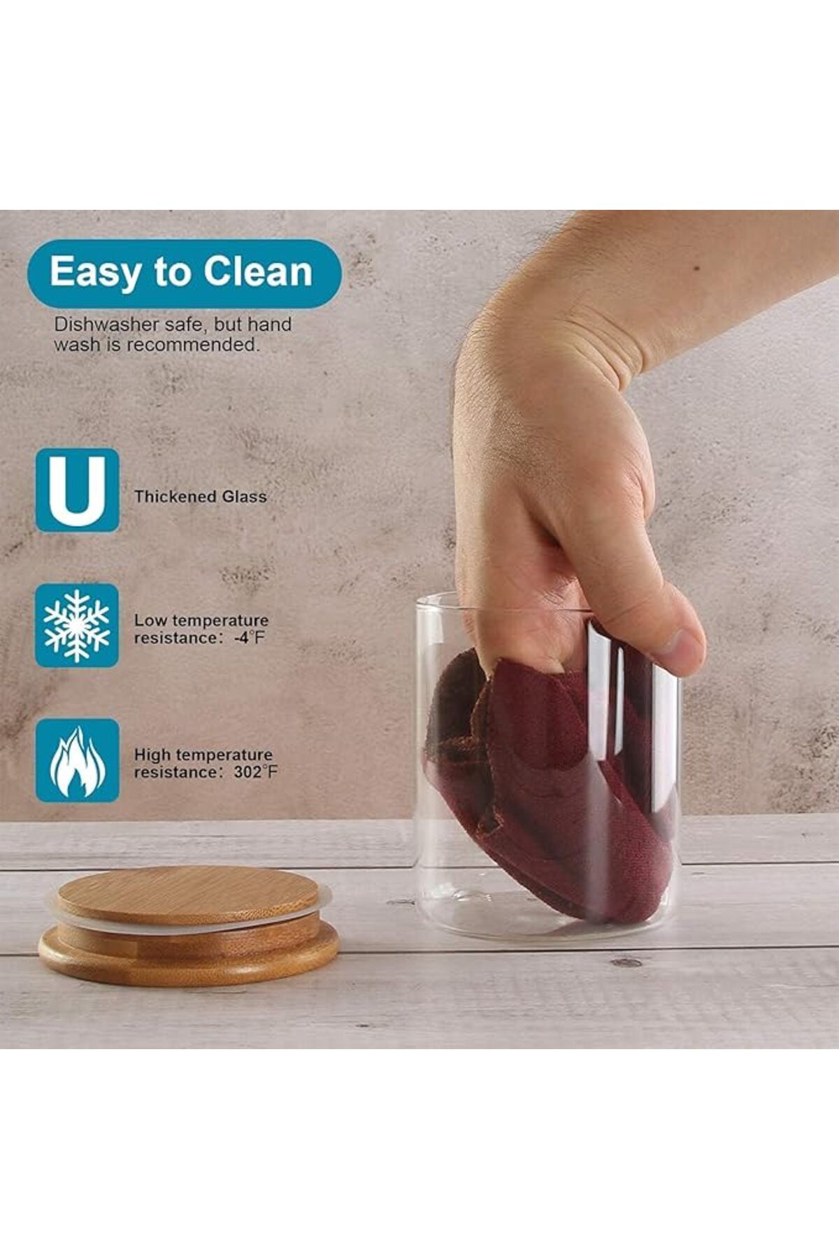 AKDC-Set of 4 Mini Round Glass Jars (500ML) with Bamboo Airtight Lids for Kitchen Storage 2