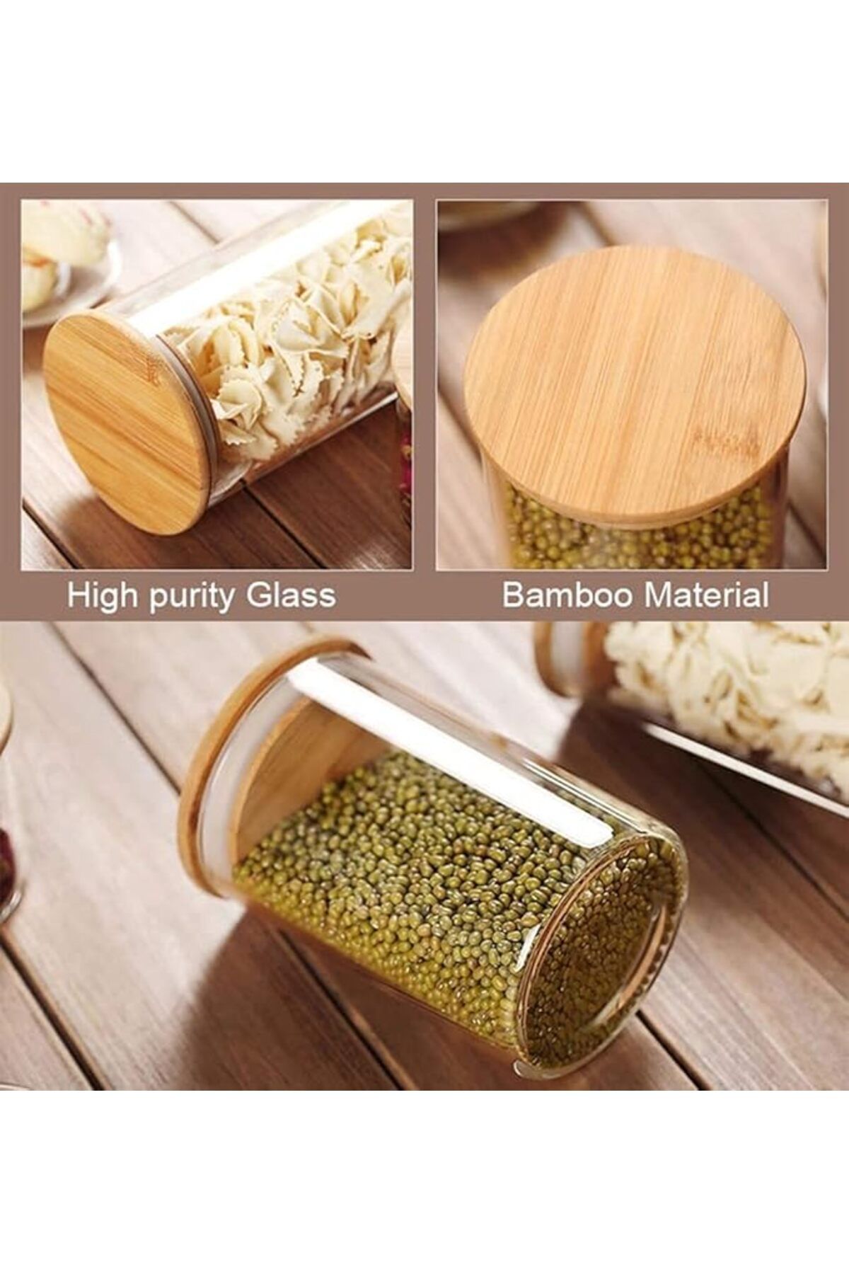 AKDC-Set of 4 Mini Round Glass Jars (500ML) with Bamboo Airtight Lids for Kitchen Storage 6