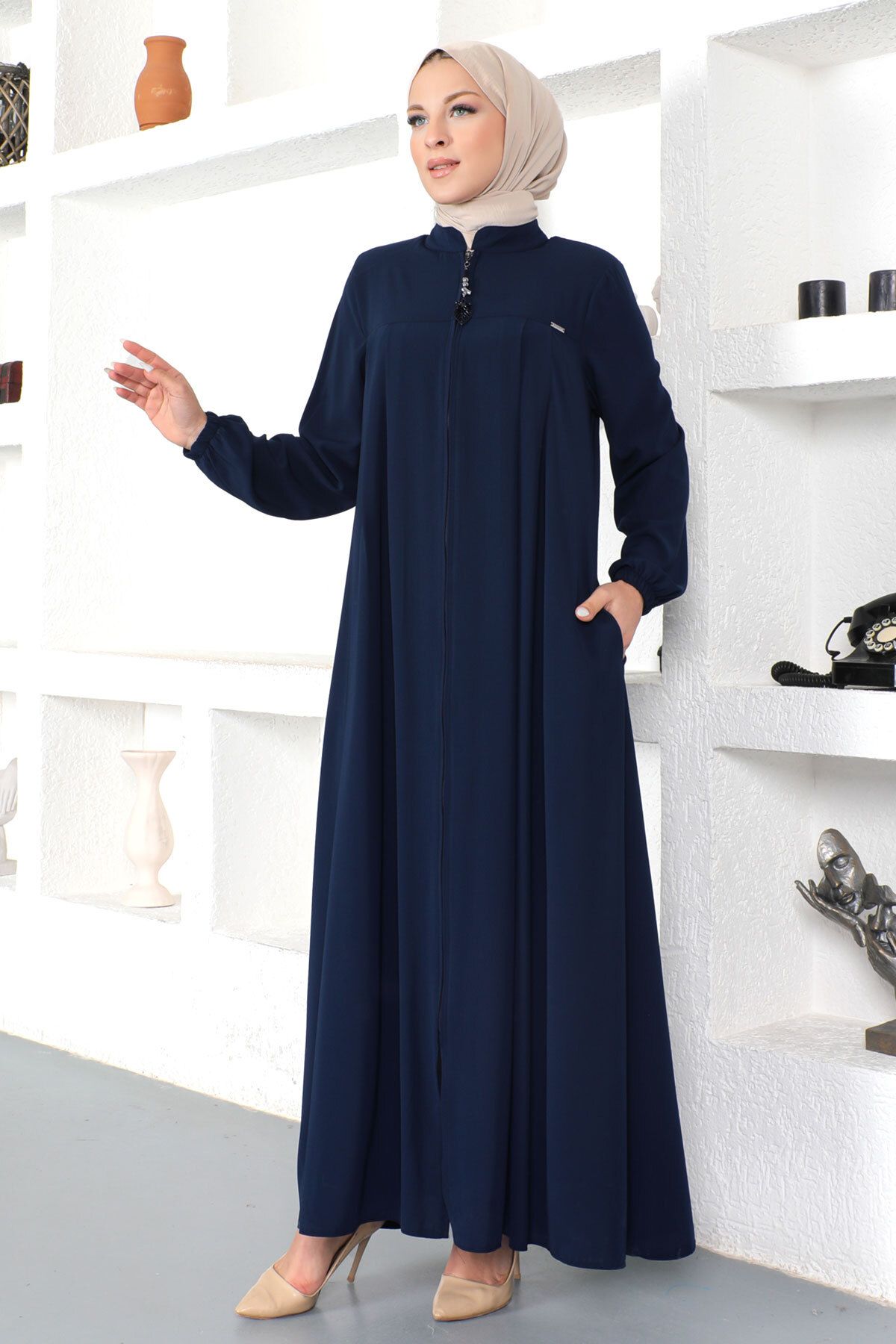 Tesettür Dünyası-Hijab Abaya με ελαστικά μανίκια Tsd230334 Navy Blue 4