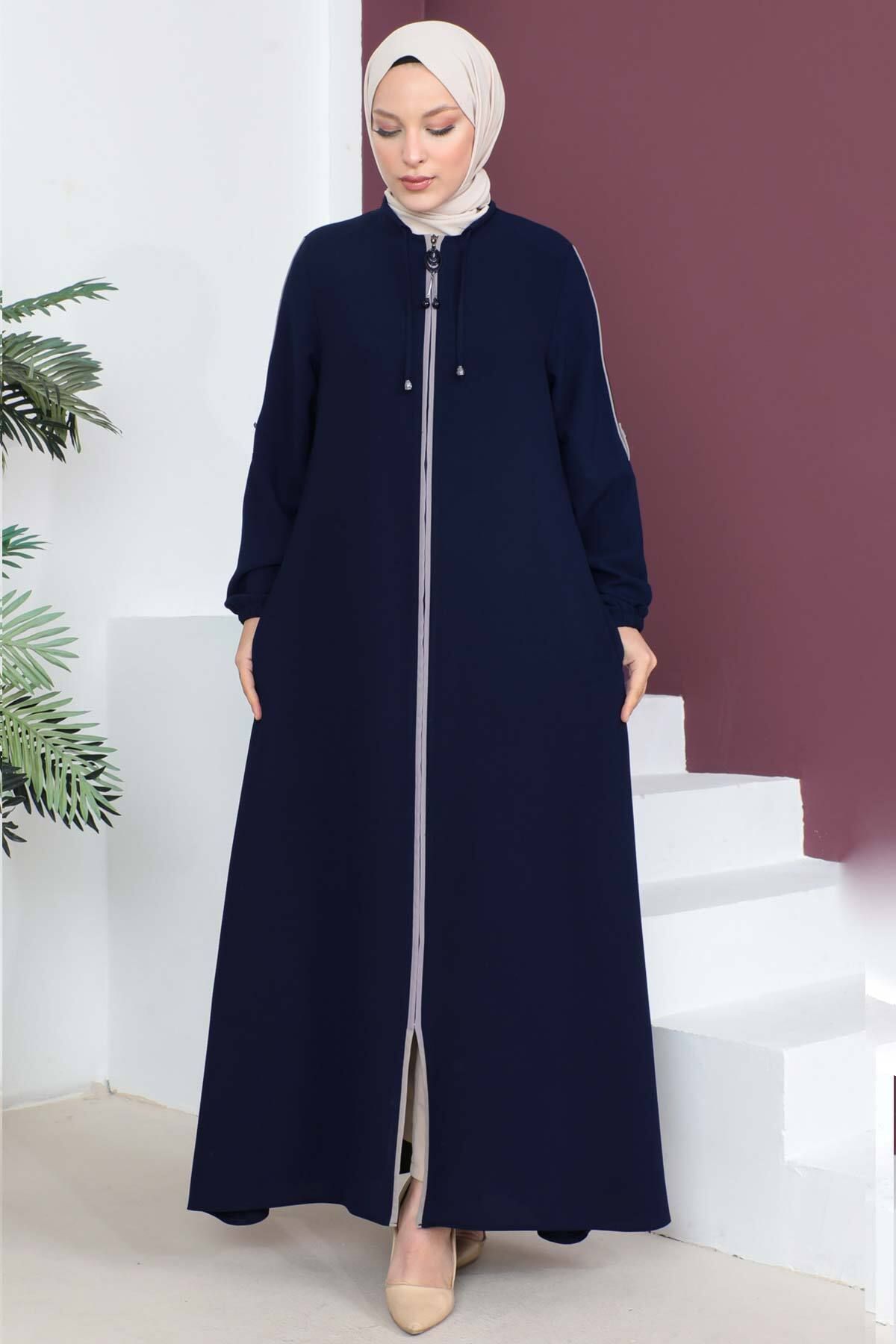 Tesettür Dünyası-Rukávy na knoflíky Hidžáb Abaya Tsd230440 Navy Blue 1