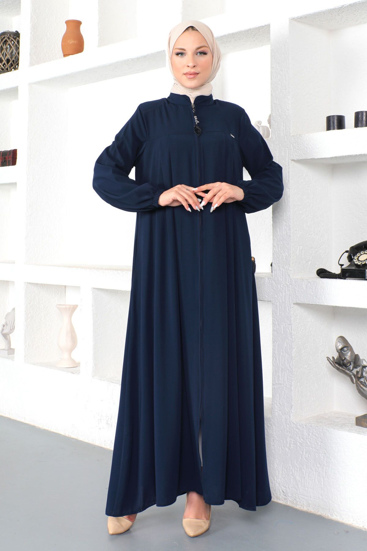 Tesettür Dünyası-Hijab Abaya με ελαστικά μανίκια Tsd230334 Navy Blue 3