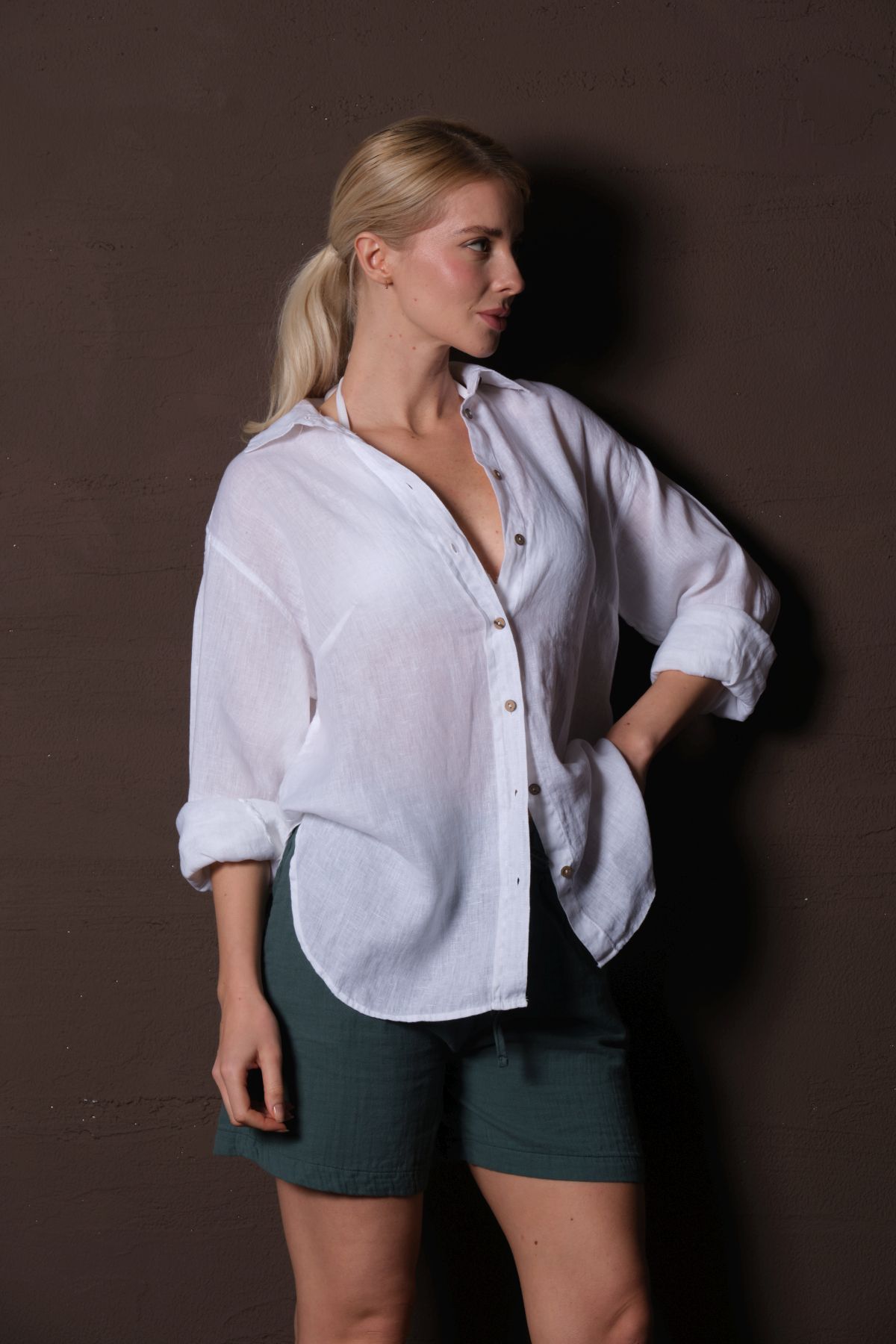 Maule-100% Linen - Breathable Anti-Sweat Long Sleeve Summer Women's Shirt @Braga 7