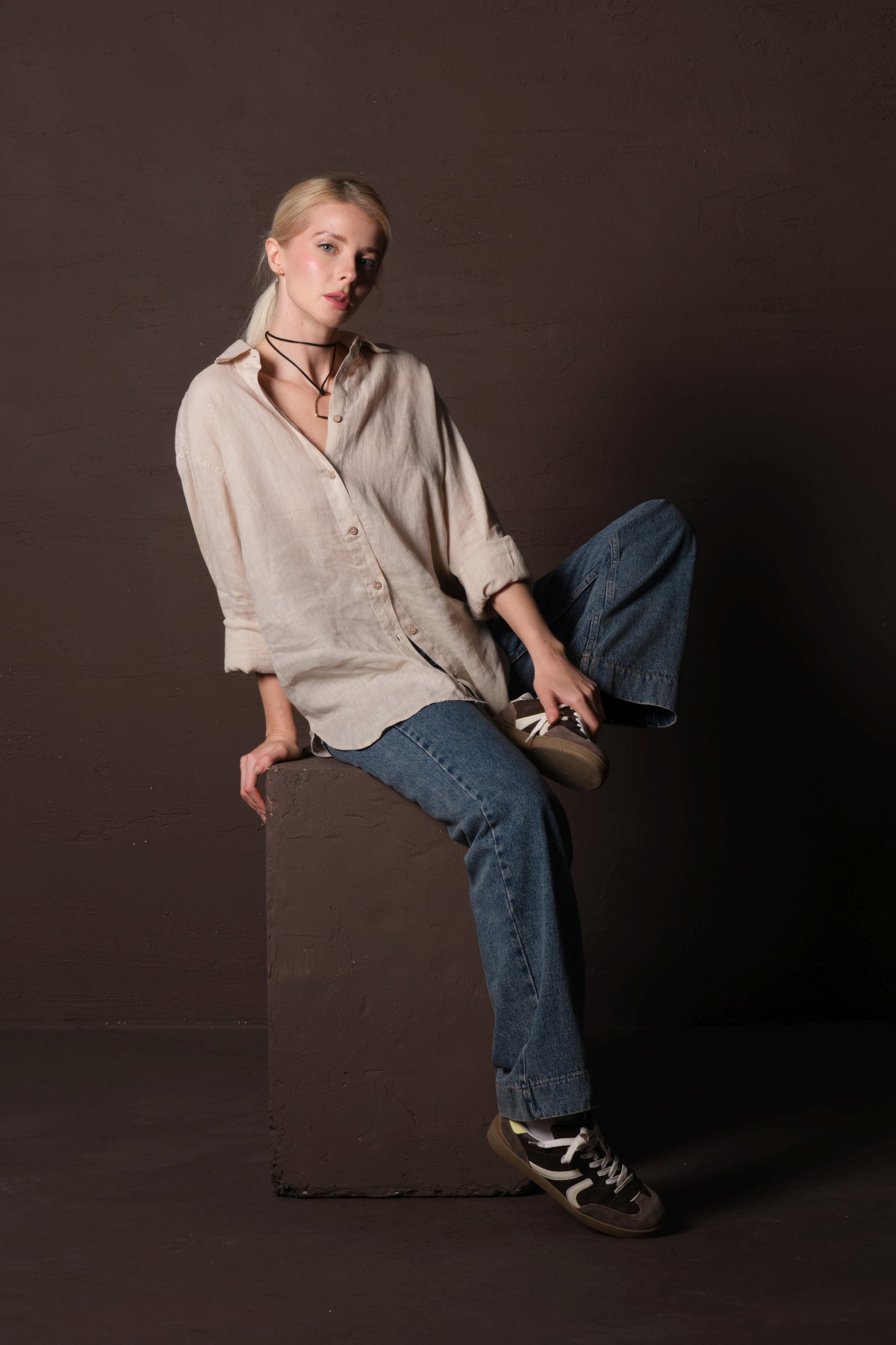 Maule  Taş %100 Keten, Nefes Alan Terletmeyen Oval Rahat Kesim Uzun Kol Yazlık Kadın Gömlek @braga - Görsel 2