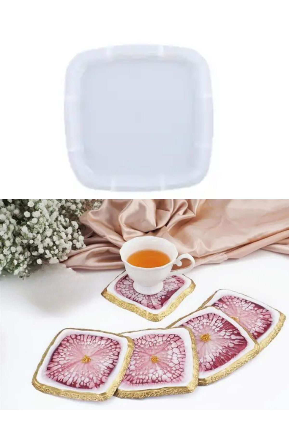 Mikasso Epoksi 14 cm Kare Taş Görünümlü Bardak Altlığı Kalıbı CN Sirius hobi malzemeleri Sinan Çakmak , Fevz