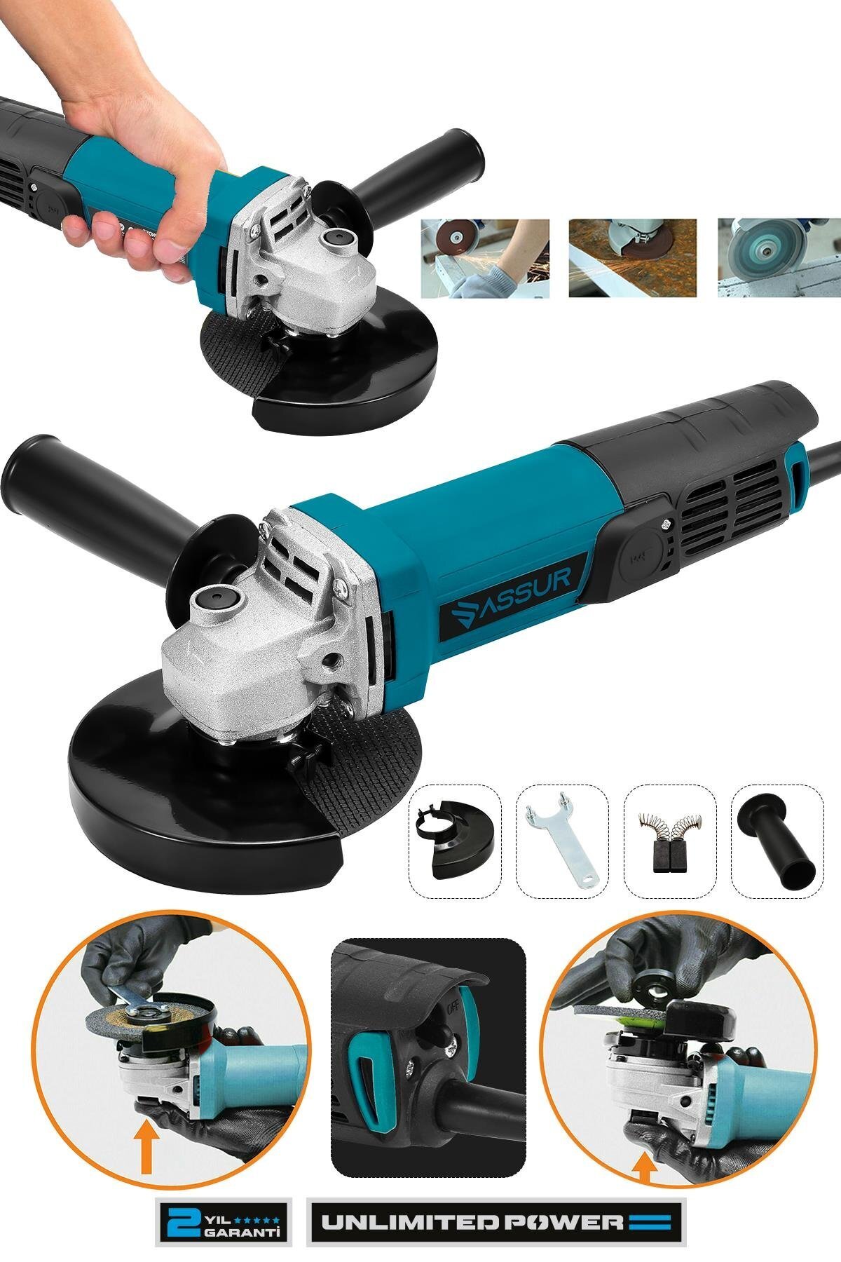 ASSUR 550W Avuç Taşlama Makinesi 125 mm Bakır Sargılı Spiral