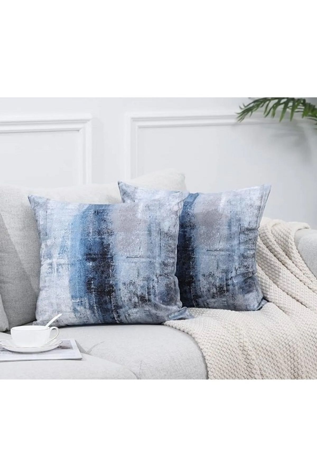 ALAMODECOR Okyanus Mavisi Mermer Desenli Çift Taraflı Baskılı 2'lı Kırlent, Koltuk Yastık Kılıfı Takım (2ADET)