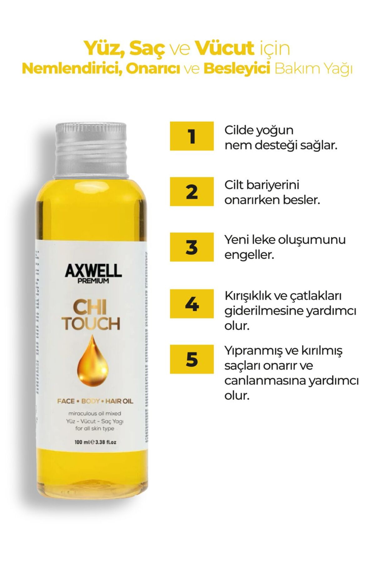 Chi Touch Çok Amaçlı Mucizevi Bakım Yağı (yüz-vücut-saç) 100ml — FBH001 — تصویر 2 از 4