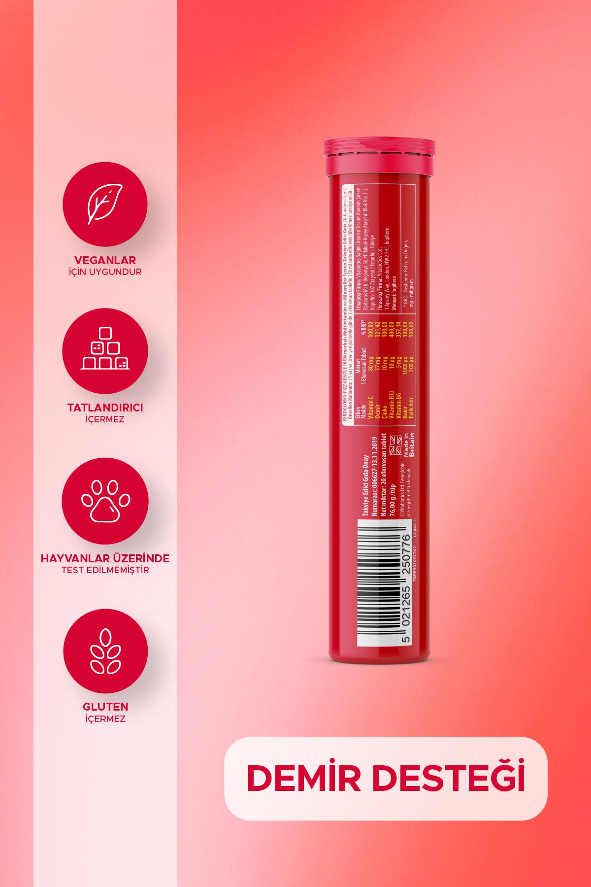 Vitabiotics-20 Effervescent Tablets - Containing Feroglobin Fizz, Iron (Gentle Iron), Vitamin C, Folic Acid, Zinc, Copper 2