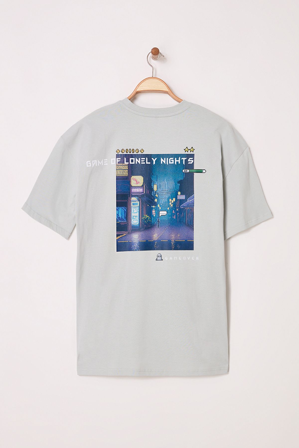 Trendyol Collection-Übergroßes graues Game Over-T-Shirt mit Rundhalsausschnitt – TMNSS23TS00247 3