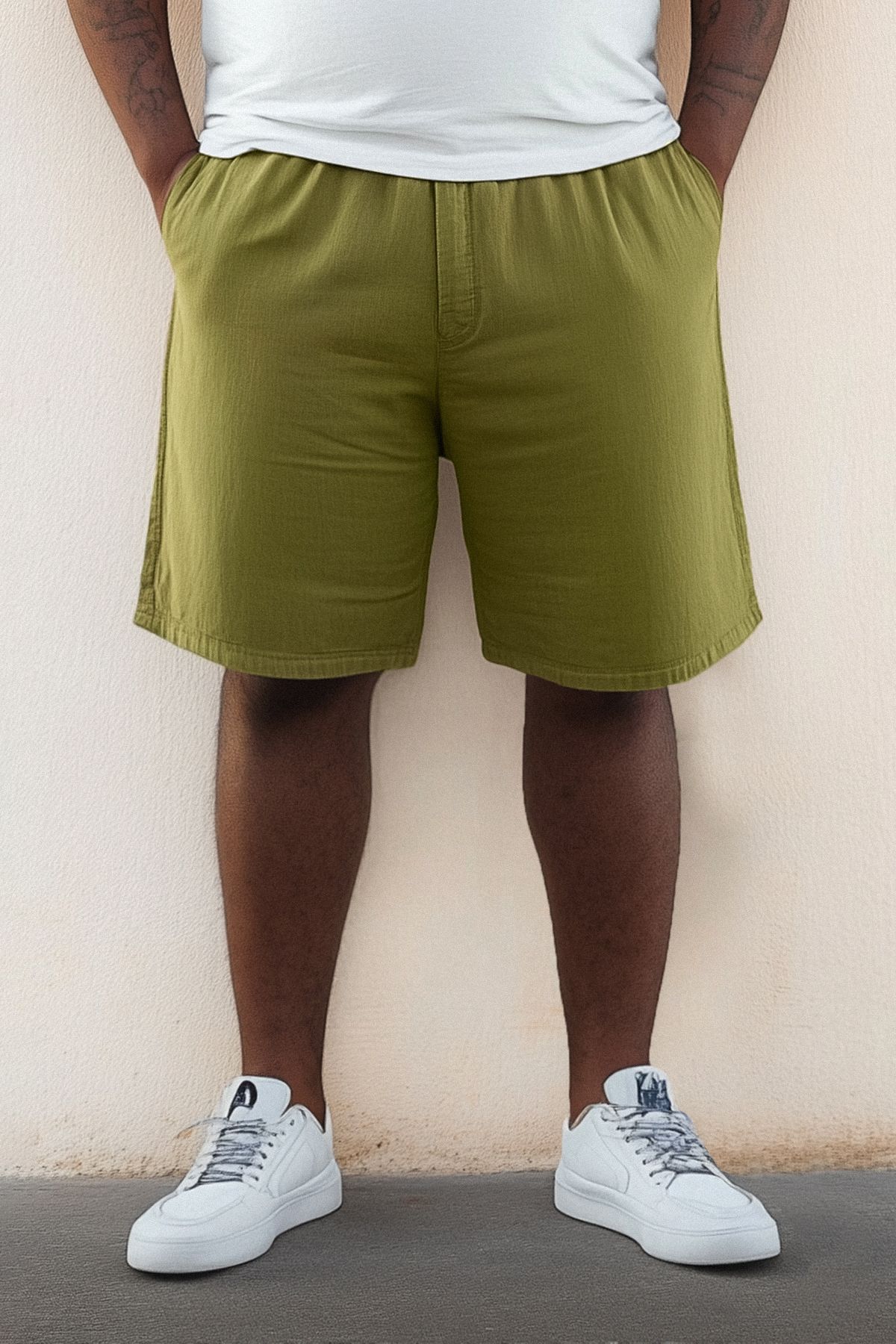 Trendyol Collection Luźne Szorty Z Kołnierzykiem Izi Efod Z Wiązaniem W Dużym Rozmiarze Mężczyzna - 3XL