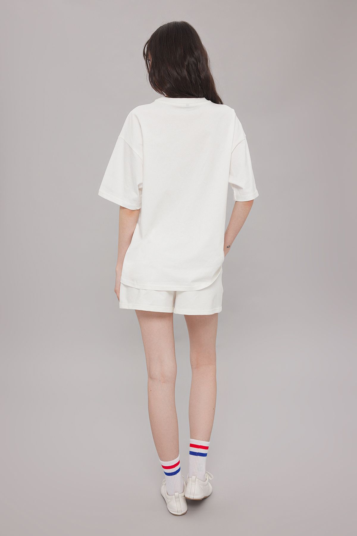 Trendyol Collection-100% Cotton Ecru Slogan Oversize Top and Short Shorts Set - Twoss25Au00039 4