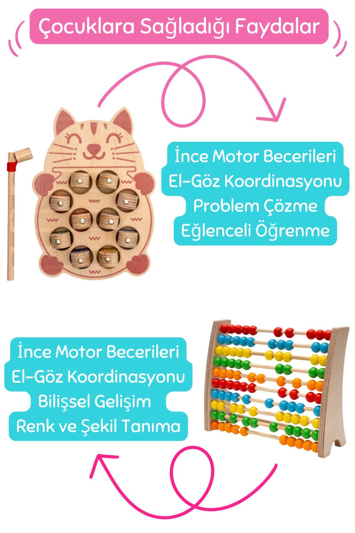 Hopiers Montessori 3 Boyutlu Ahşap  Balık Tutma Oyunu + Montessori Renkli Ahşap Abaküs / 2 Oyuncak Bir Arada fotoğrafı 5 (önizleme)