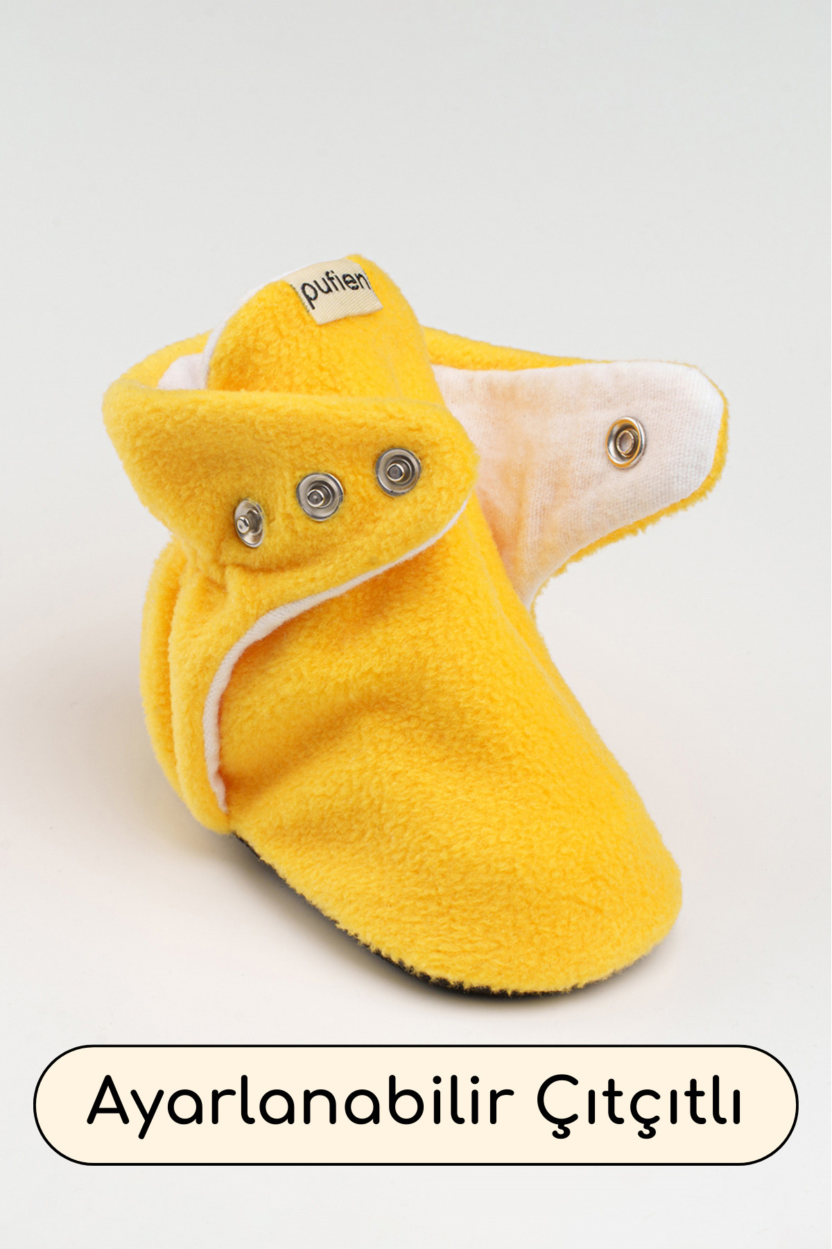 pufien Organik Pamuk Astarlı, Bebek İlk Adım Ayakkabısı, Kaydırmaz Taban, Bebek Pandufu, Sarı Patik fotoğrafı 5 (önizleme)