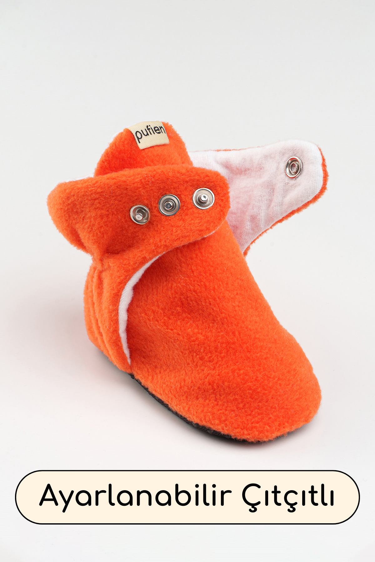 pufien Organik Pamuk Astarlı, Bebek İlk Adım Ayakkabısı, Kaydırmaz Taban, Bebek Pandufu, Turuncu Patik fotoğrafı 5 (önizleme)