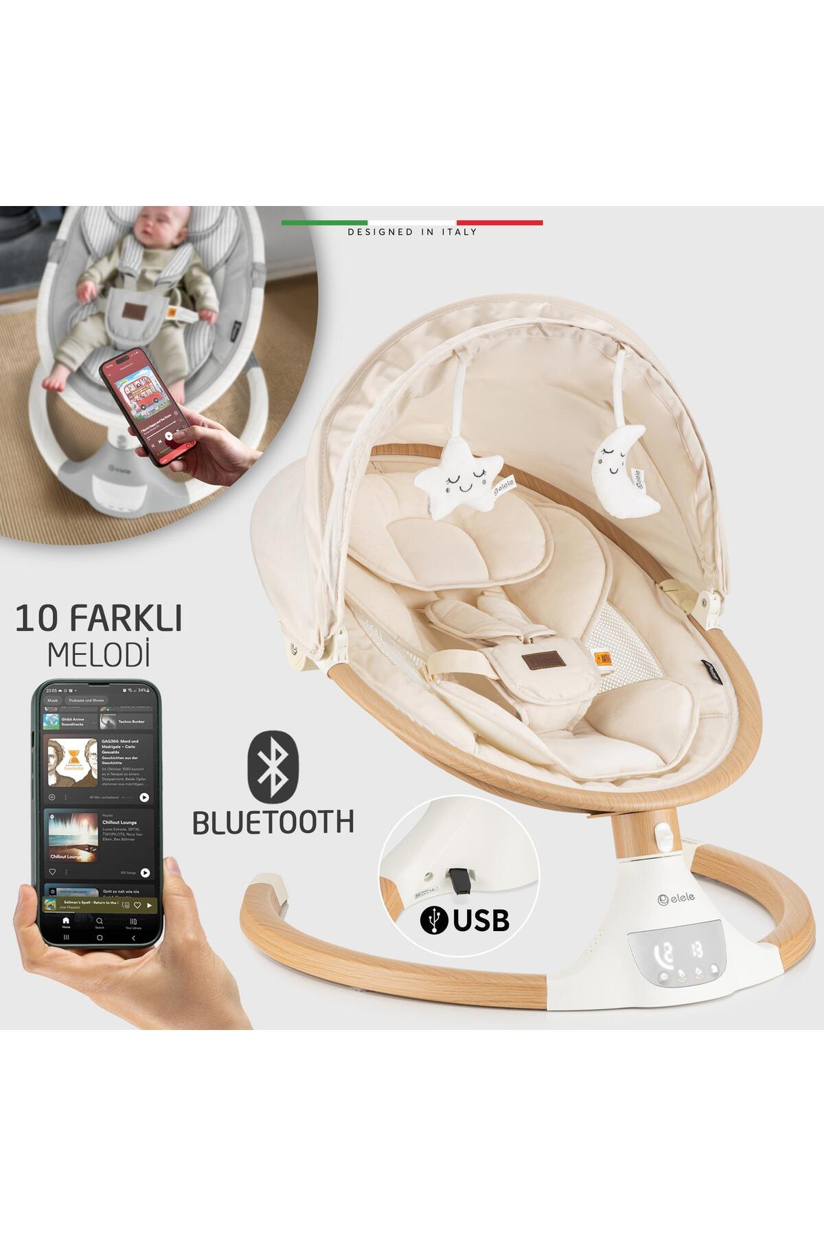 Elele Amore 2 Elektrikli Otomatik Sallanan Ana Kucağı Kademeli Bej fotoğrafı 4 (önizleme)