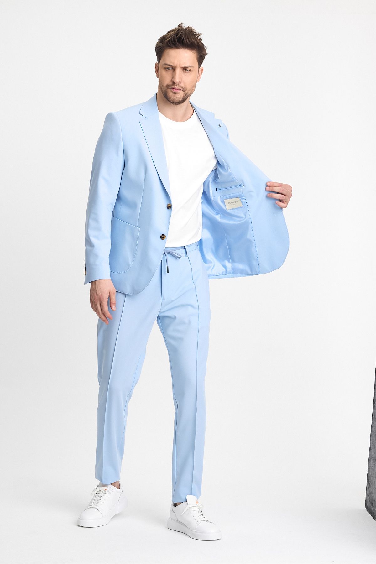 Frappoli-Wilson Men's Ice Blue Cotton Blended Summer Cool Fabric Slim Fit 2-Piece Suit 6