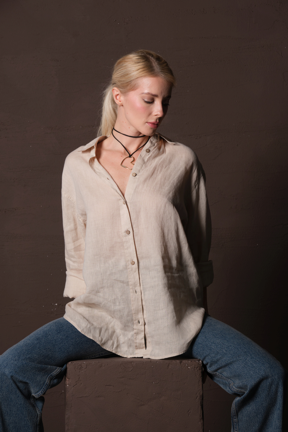 Maule  Taş %100 Keten, Nefes Alan Terletmeyen Oval Rahat Kesim Uzun Kol Yazlık Kadın Gömlek @braga - Görsel 6