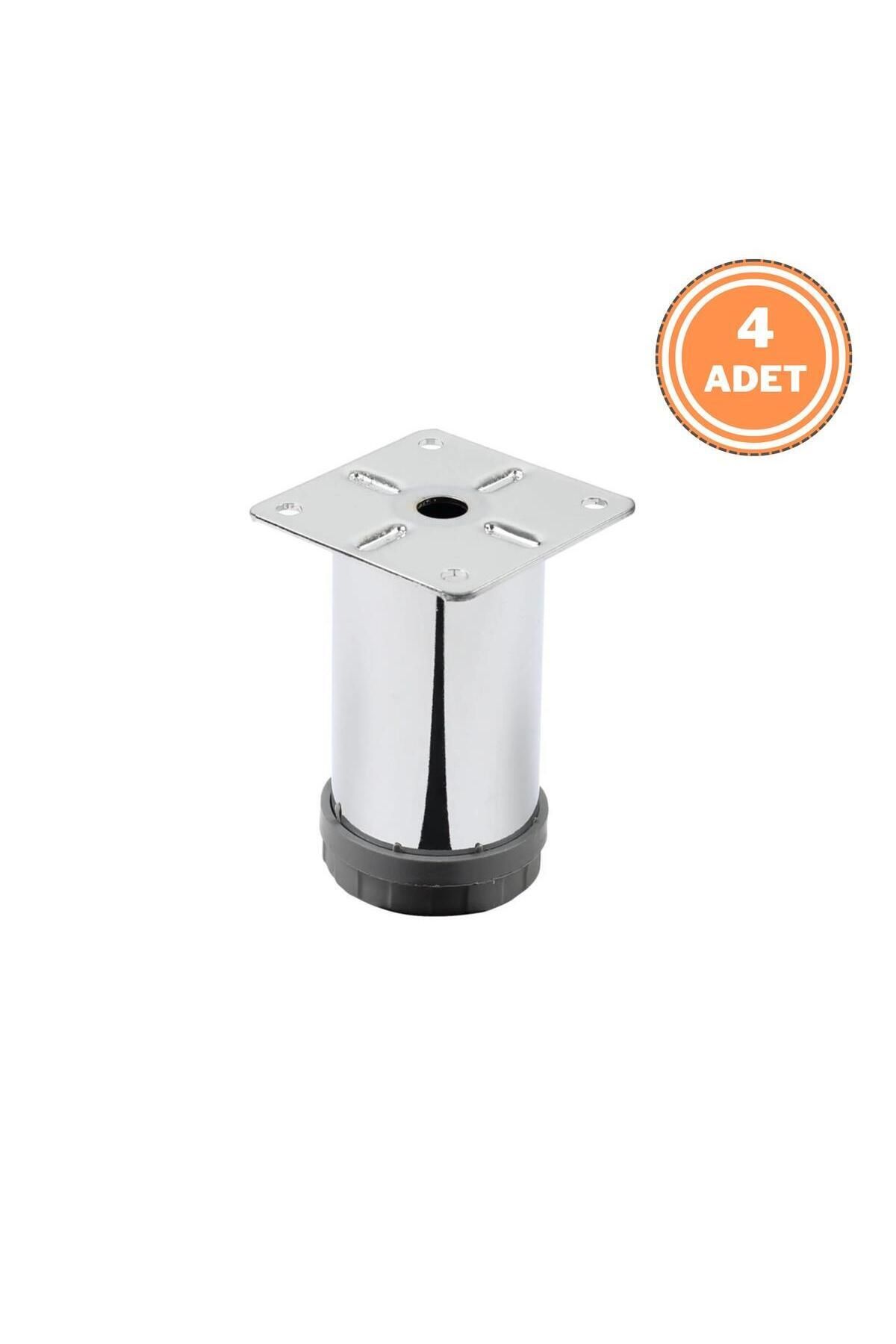 Mikasso 4 Adet Mobilya Ayağı Metal 8 cm Alttan Ayarlı 42 mm Krom Ayak Masa Ayakları Gri