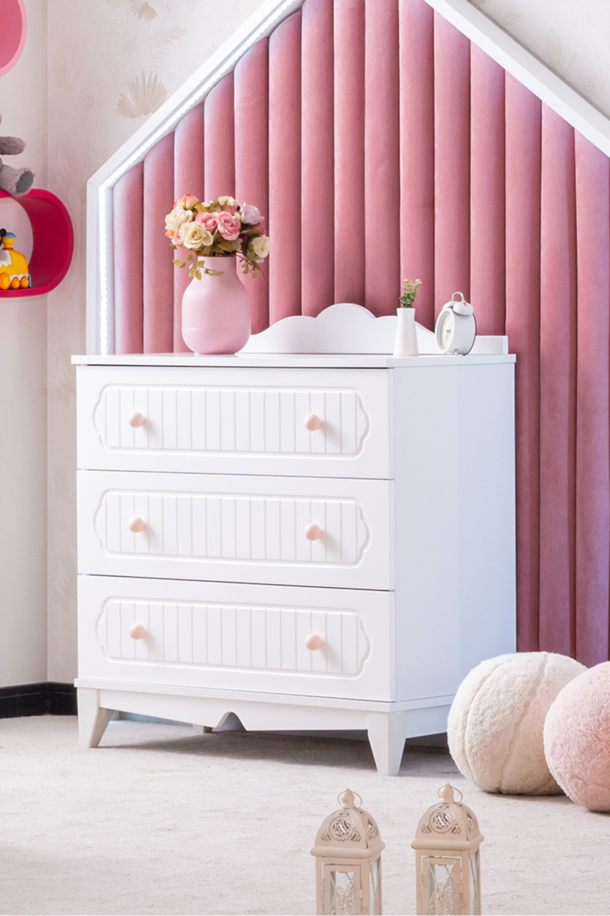 Setay Şifonyer, Flower 3 Çekmeceli Şifonyer - Pembe