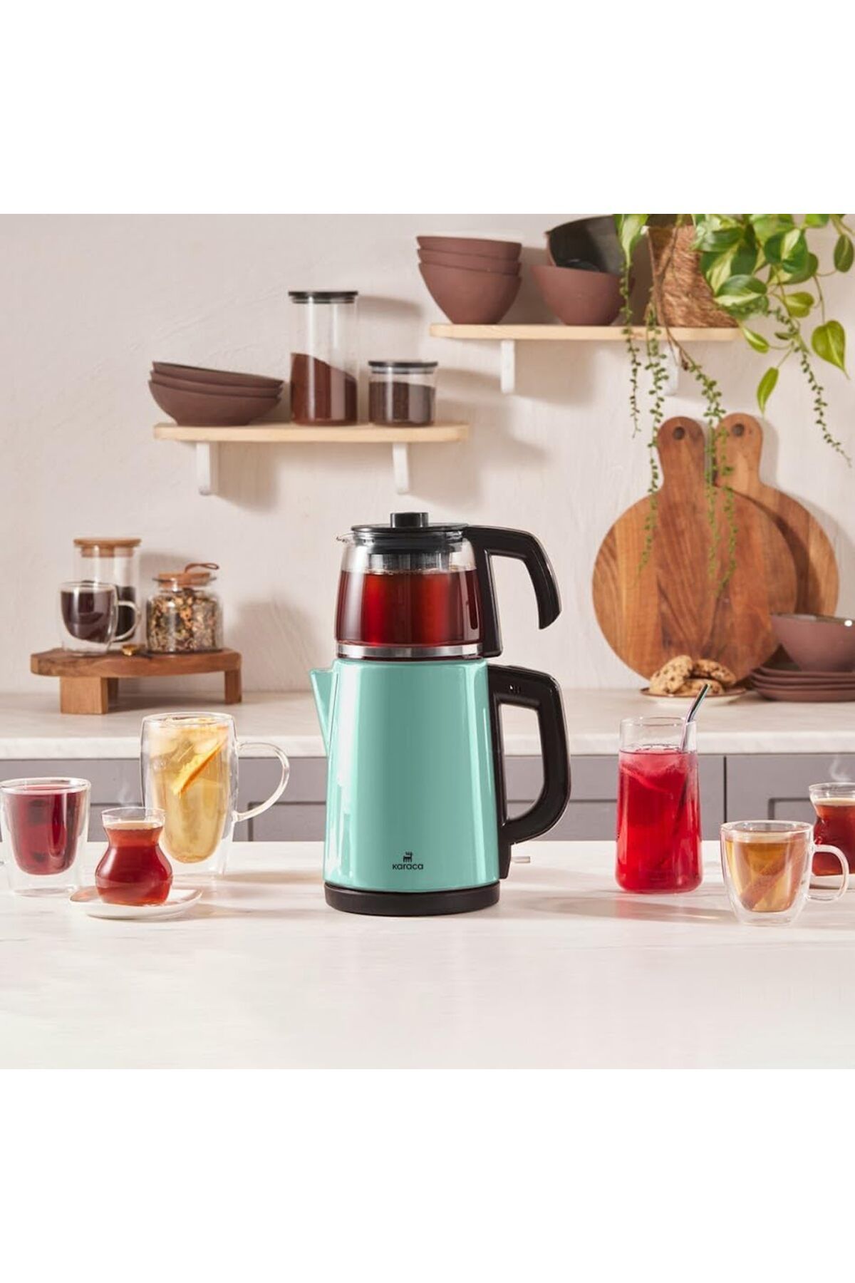 STOREMAX Tea Glass 2 in 1 Çelik Çay Makinesi ve Kettle Blue Mist TrendBazaar 1057563