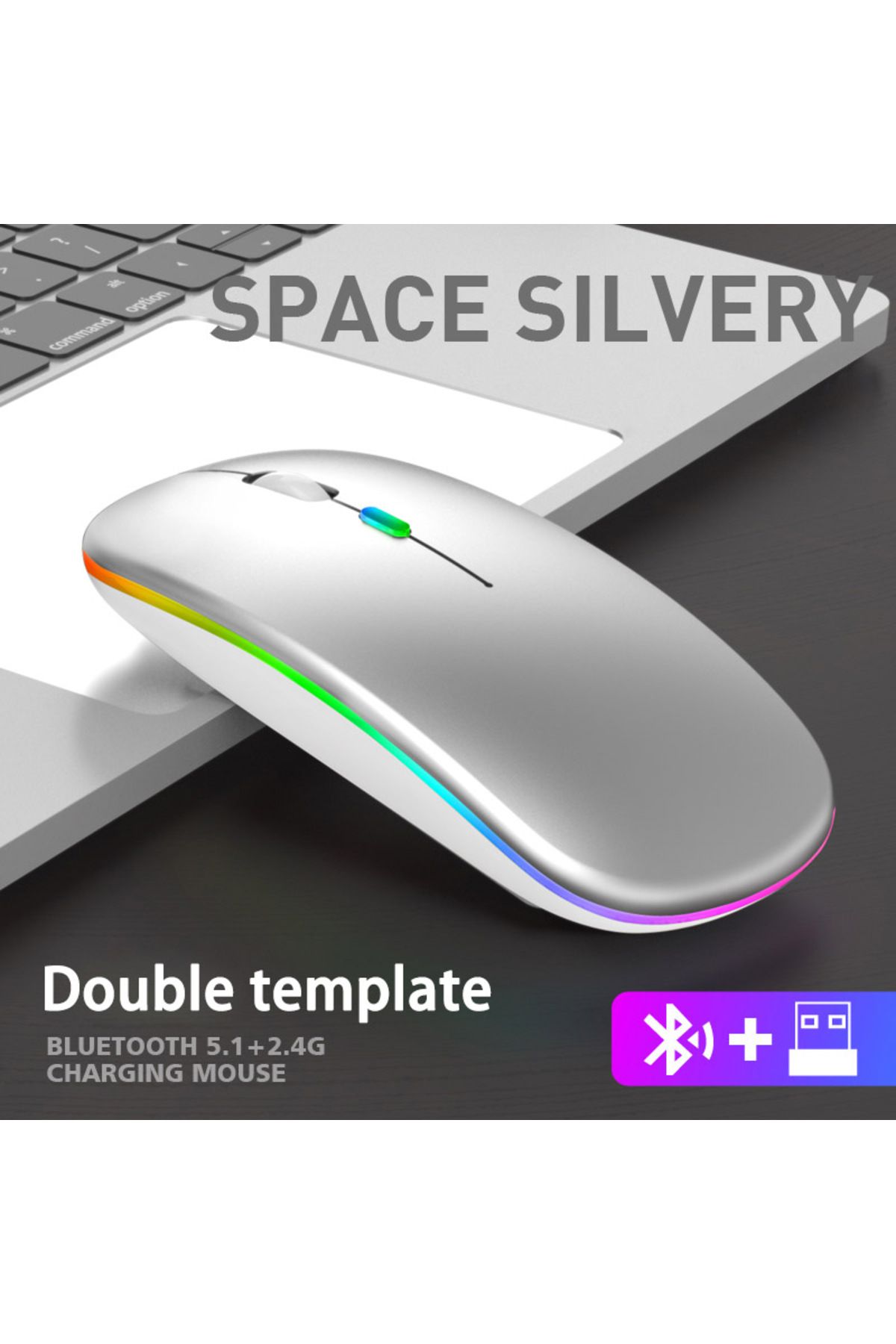 Choice-Silvery Rechargeable Bluetooth Wireless Mouse with 2.4GHz USB RGB 1600DPI Mouse for Computer Laptop 1