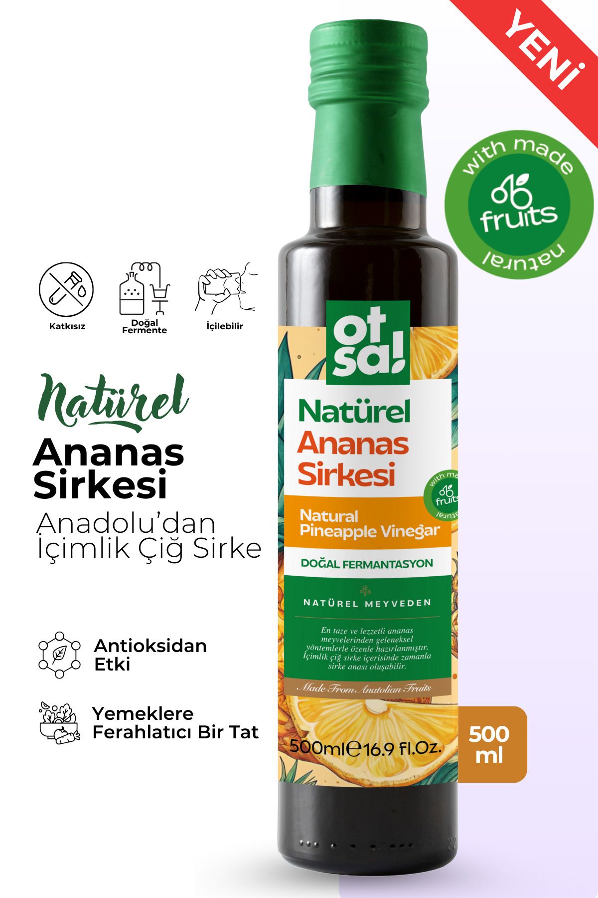 Detox Ve Kilo Kontrolüne Destek Doğal Fermente Ananas Form Sirkesi 500 ml