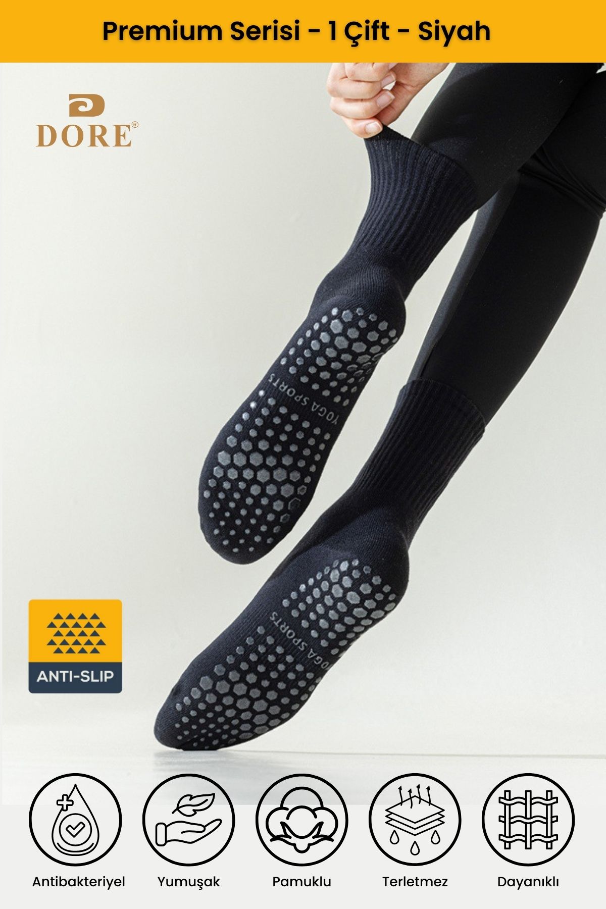 Dore Model Premium Original, Cu Talpă De Prosop Care Absoarbe Transpirația, Șosete Antiderapante Pentru Pilates Și Yoga, Extra Întărite Unisex - One