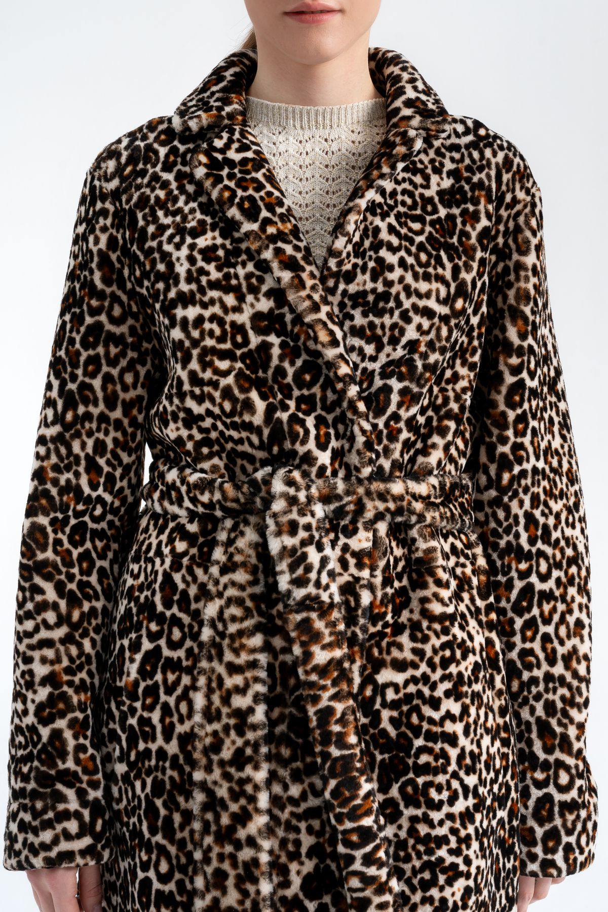 Lebeni-Leopard Printed Lamb Fur Coat - Leopard Printed Shearling Coat 3