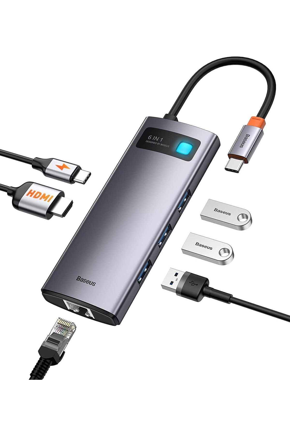 STOREMAX srhtDS Metal Gleam 6 in 1, Çok Fonksiyonlu Bilgisayar/Telefon Hub Adaptörü, Gri, Bağlantı Sayı