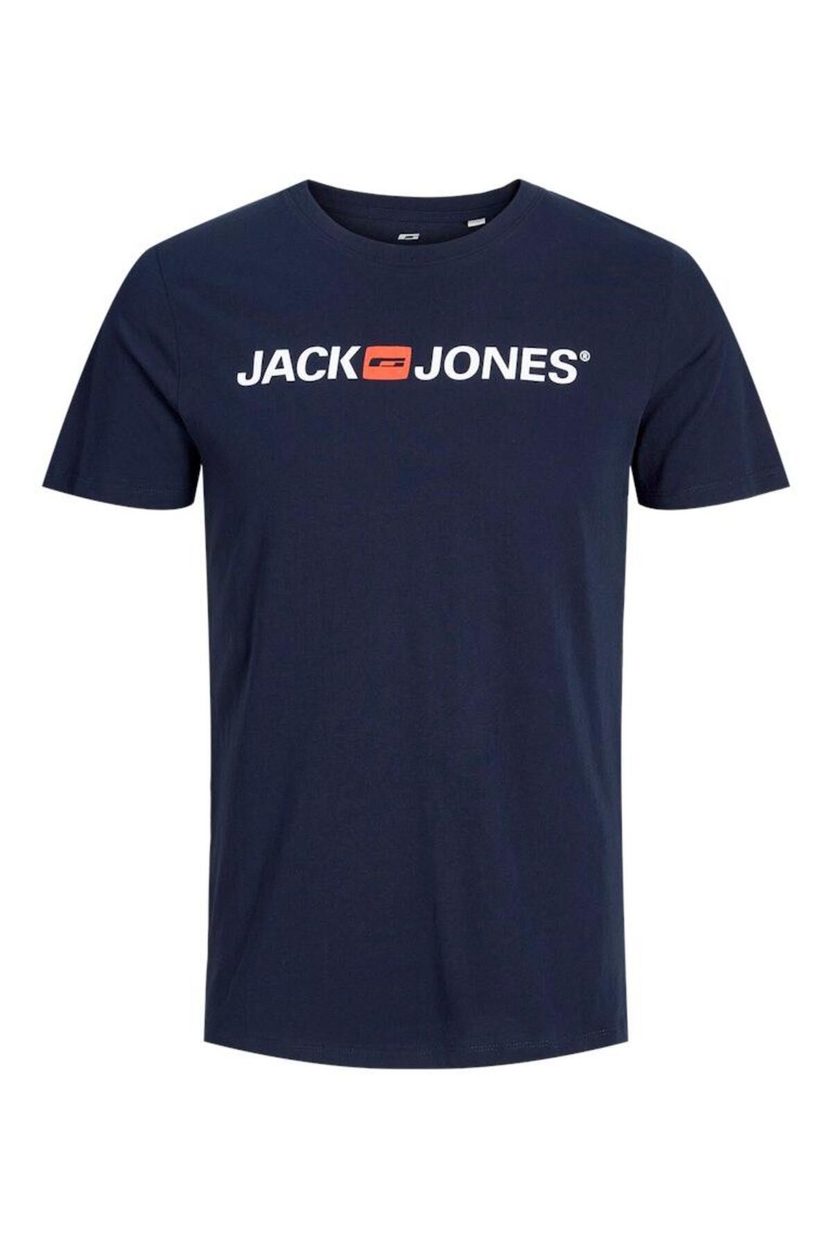 Jack & Jones-تي شيرت رجالي JJECORP بشعار SS CREW باللون الأزرق الداكن 101069453 1